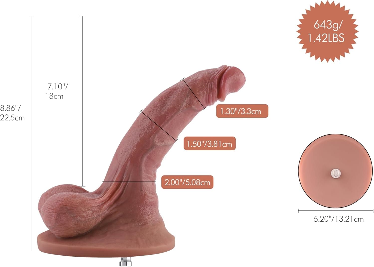 Hismith 8.86 Inch Dual-Density Ultra Realistic Dildo with Veins, 7.1 Inch Insertable Length with KlicLok System - High-end Series