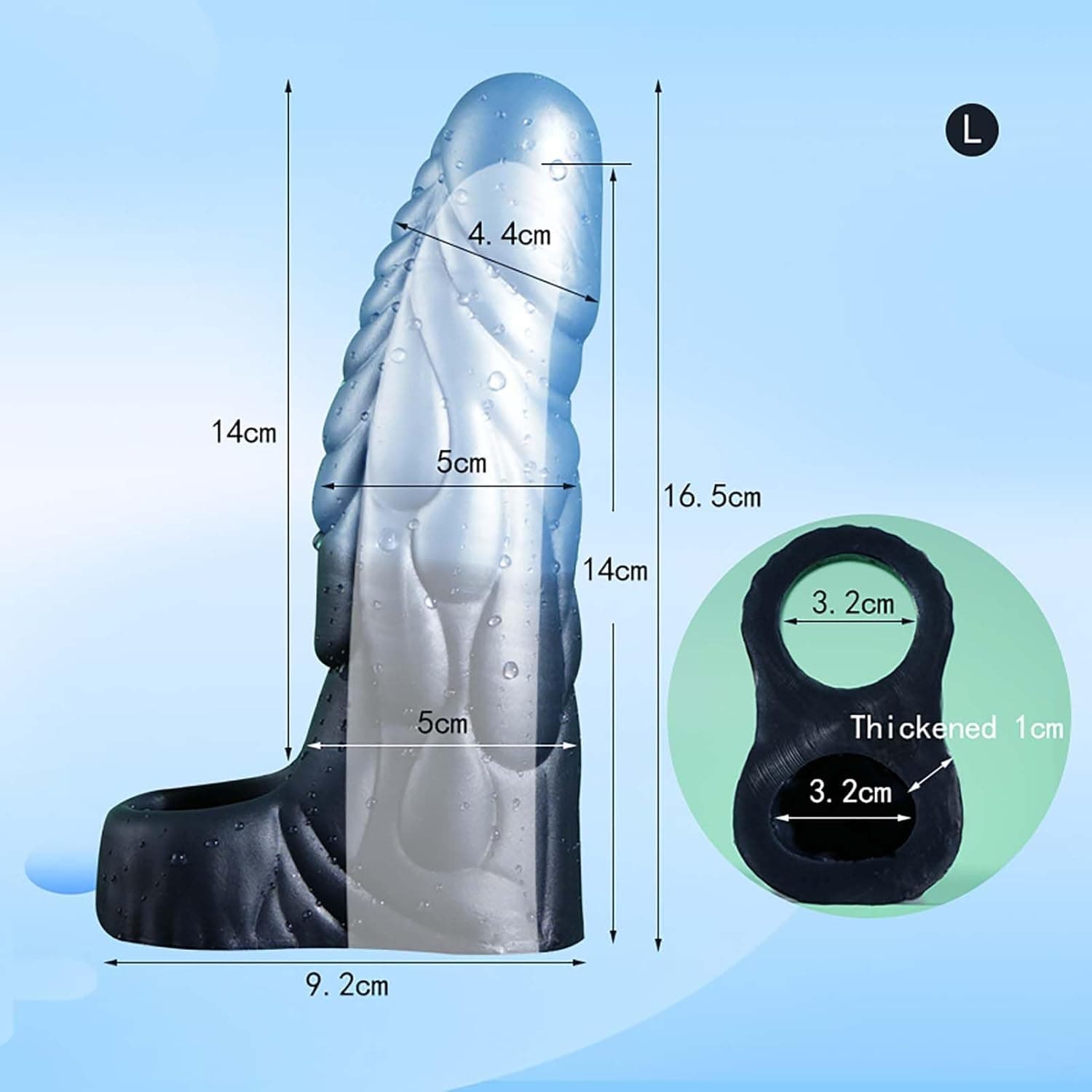 Silikon Penis Sleeve Mit Monster Dildo Design Und Hodenring, Wiederverwendbare Penishülle Zur Penisverlängerung Und Erektionssteigerung, Penisvergrößerung Extender Für Männer Sexspielzeug（L）