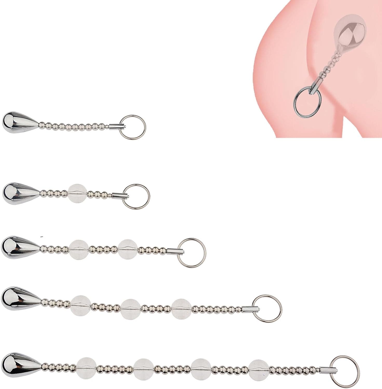 Glas Analkugeln Metall Analperlen Edelstahl Analkette Anal Kette mit Kugeln und Beads Vaginal Ziehring Prostata Massage G-Punkt Stimulation Analdildo Ball SM Sexspielzeug für Männer Frauen
