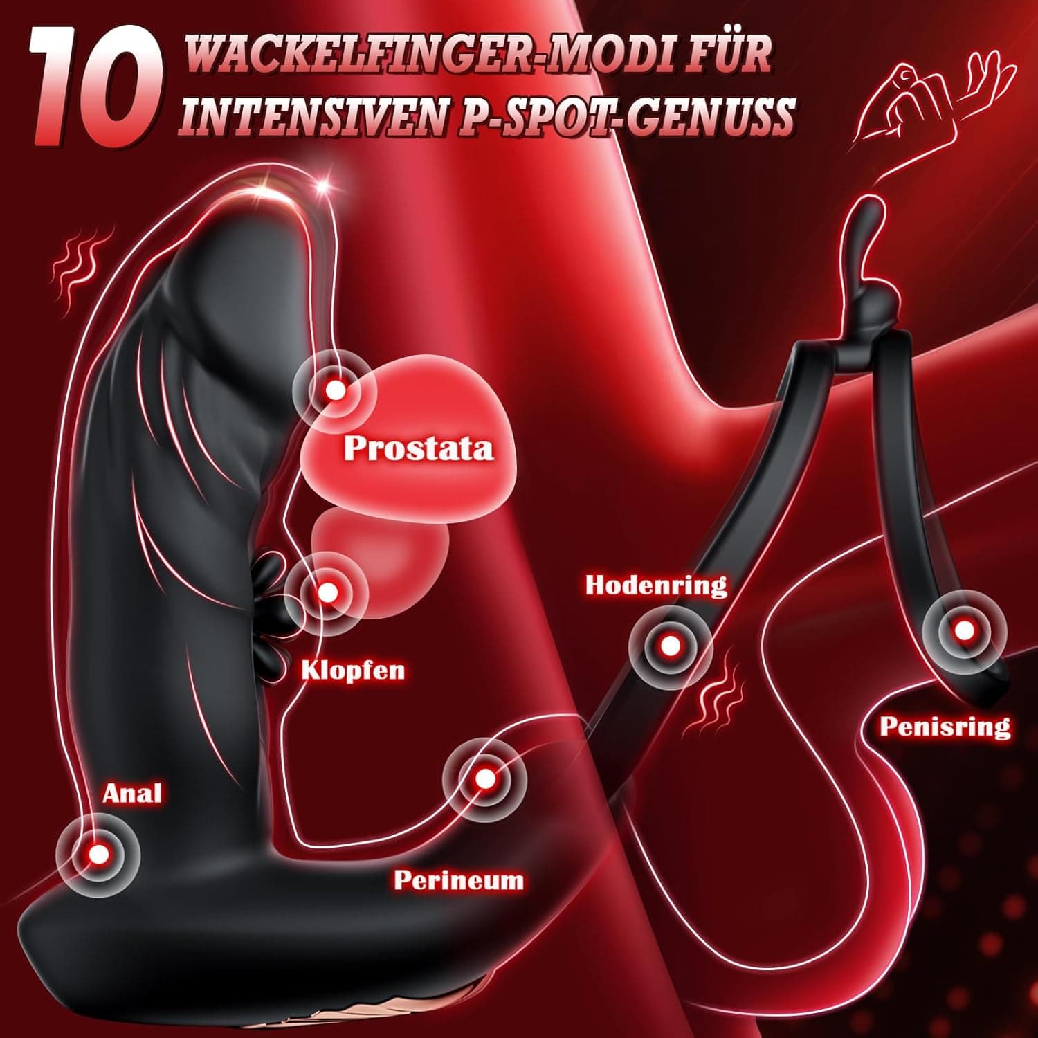 Analplug Sexspielzeug Penisringe Analvibratoren - Prostata Stimulation Vibrator für die Männer mit 10 Vibrations- &amp; Klopfmodi, Anal Dildo Silikon Sex spielzeug Toy für Mann, Gay Buttplug Vibratorstarb