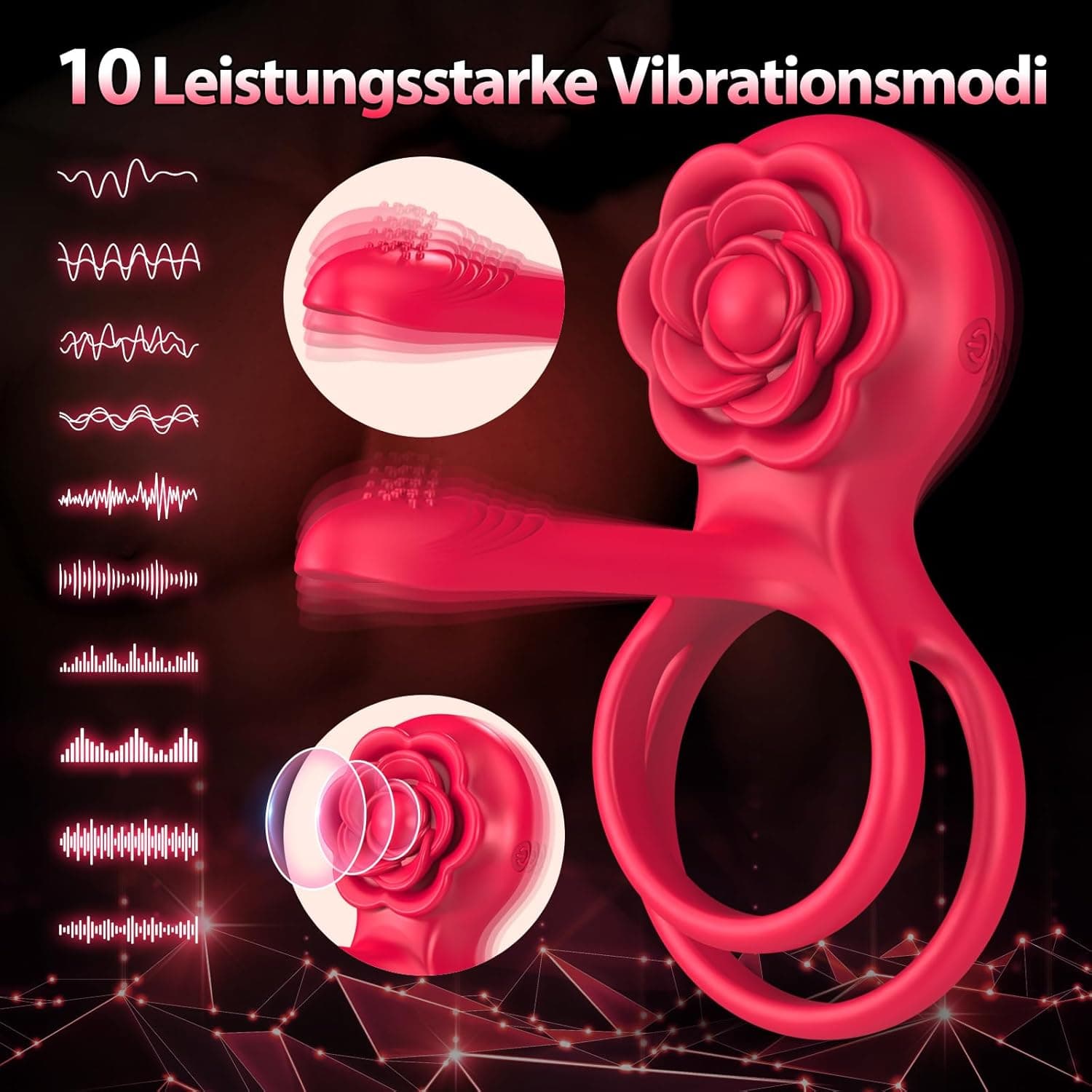 Vibrierender Penisring Sex Spielzeug für die Männer- 3 In 1 Cockring Sex Spielzeug für die Paare 10 Vibrationsmodi Penis Vibrator mit 6 Silikon Penisringe Set Männer Sex Sexspielzeug für Paare Extrem
