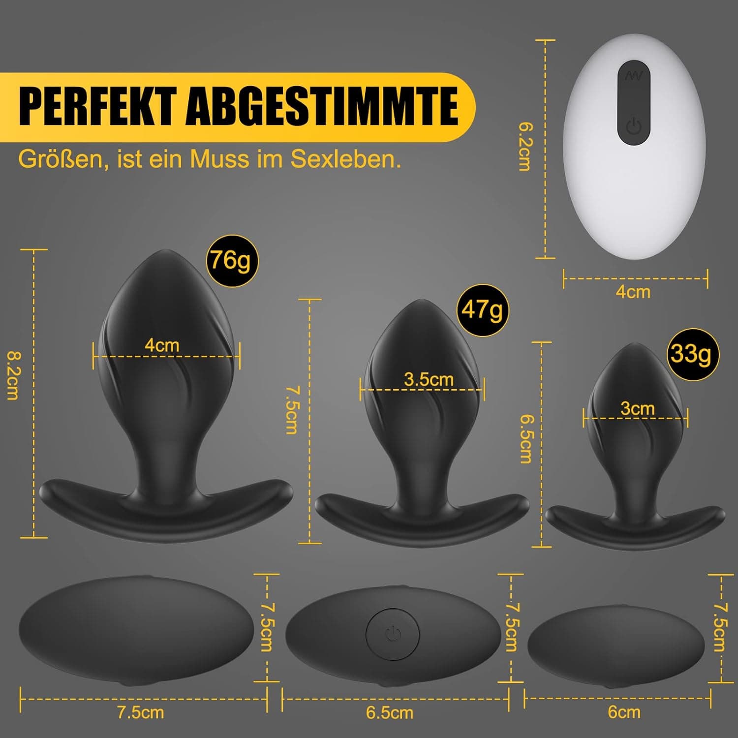 Klein Medium Groß Silikon Analplug Set, Meeteel Analvibrator mit 10 vibrationsmodi und Fernbedienung Anal Plug Paarvibrator Erotik Sexspielzeug für Männer Frauen Schwarz