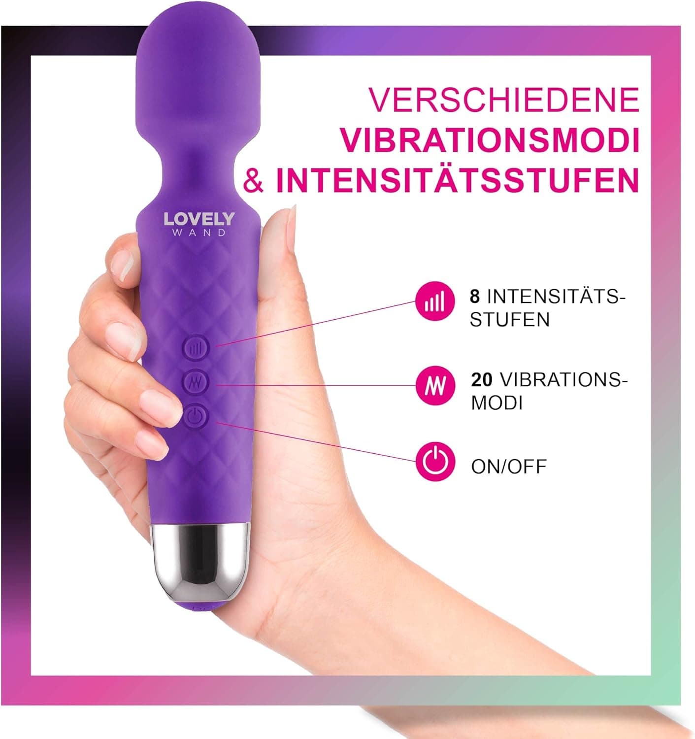 Vibrator für Frauen - Leises und Starkes Massagegerät + Akku - Sexspielzeug mit 20 Vibrationsmuster und 8 Geschwindigkeitsstufen - Kabelloser Dildo für Klitoris, G Spot - Lovely Wand (Lila)