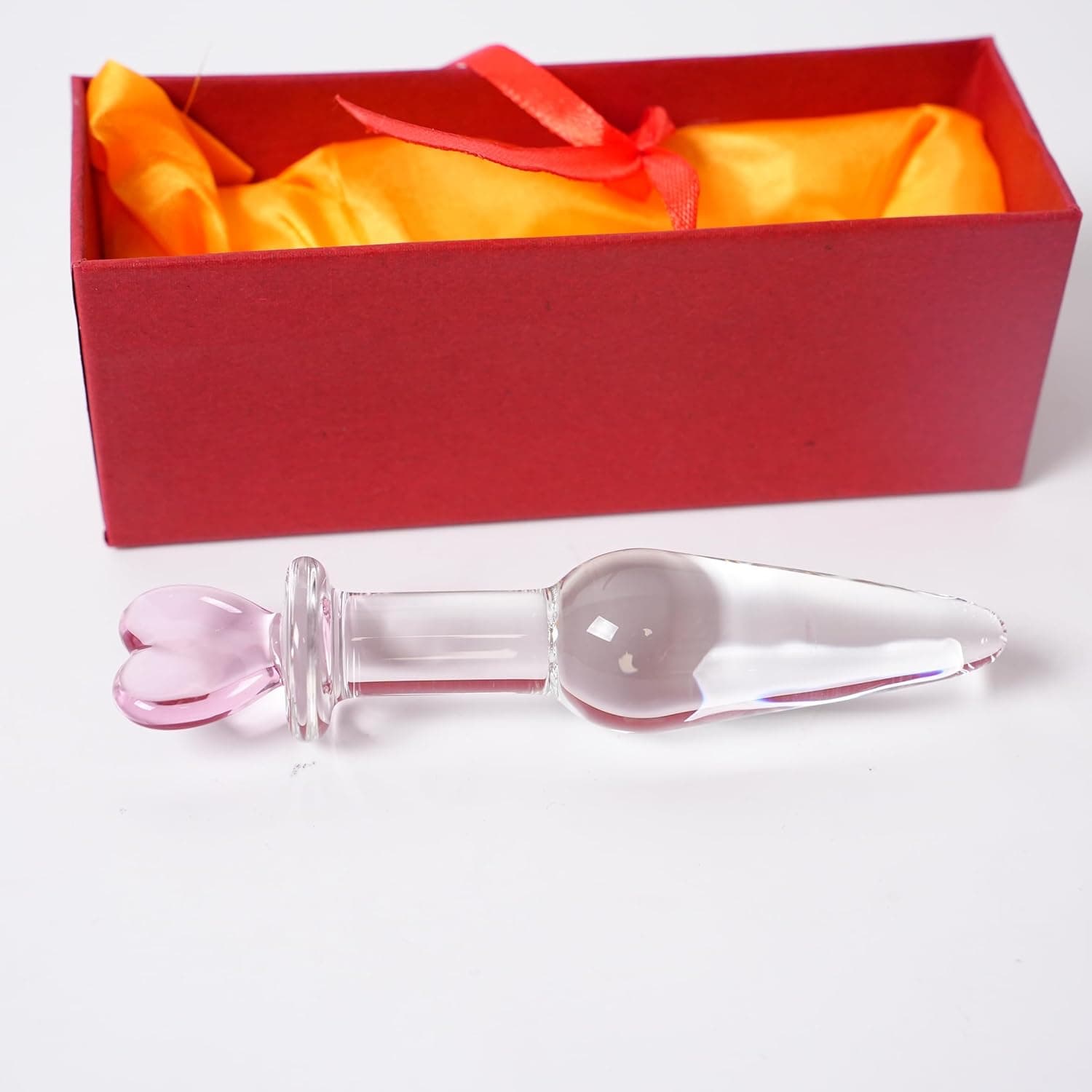 Glas Analplug mit rosa Herz-Design Lange Analperlen mit Griff Butt Plug Glas Dildo Kristall Penis Anal für Männer und Frauen Sexspielzeug für Erwachsene (S)