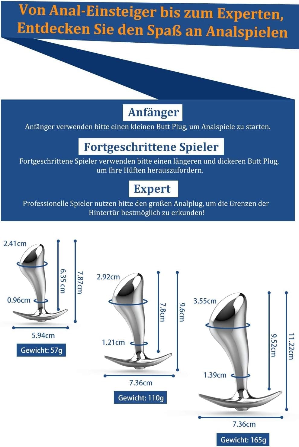 Yivans Analplug Set (Ø24mm, Ø29mm, Ø36mm), Metall Analplugs Fetisch Masturbation Sex Spielzeug Bondage Anfänger Anal Butt plug Mit transparent Kristall Diamant Sexspielzeug für Paare Frauen Männer