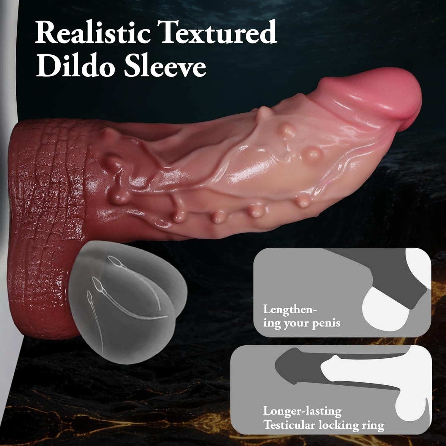 13,5cm Flüssigsilikon Animal Dildo Penishülle mit Hodenring Realistischer Penis Cock Sleeve für Penisverlängerung Verzögerung Ejakulation Penis Extender Sexspielzeug für Männer Paare (L)