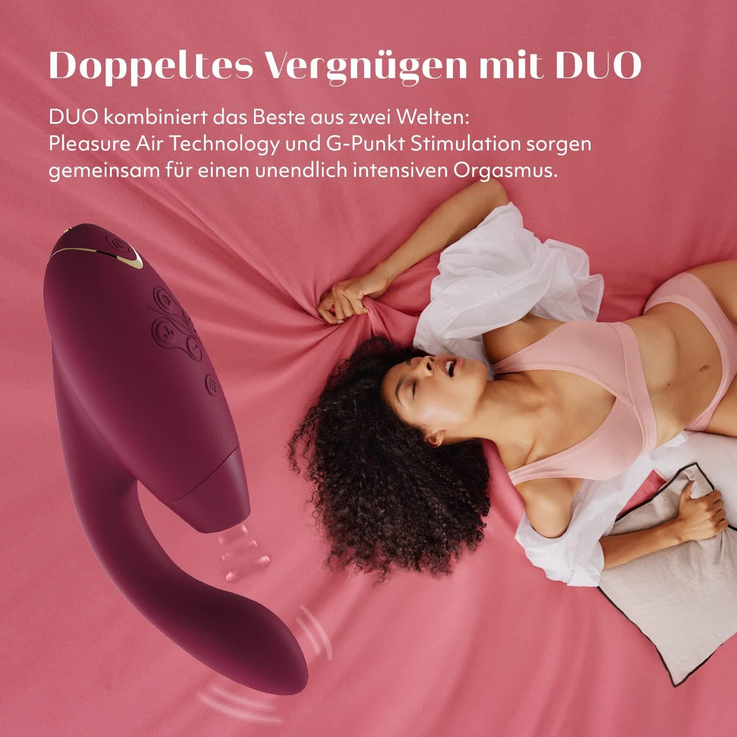 Womanizer DUO 1 Rabbit-Vibrator &amp; G-Punkt Stimulator mit Klitoris-Sauger, doppelte Stimulation mit je 12 Intensitätsstufen, Bordeaux Gold