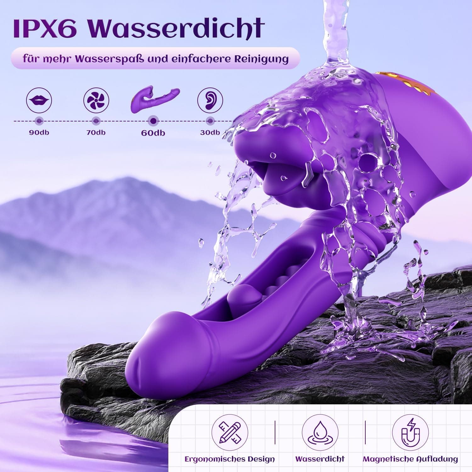 Vibration für Frauen Dildo Vibrator mit Interner Stoßfunktion, Sex Spielzeug für die Frau mit 9 Zungenlecken 9 Stoßfunktion 9 Vibrationmodi, Vibratorensets Sex Toyset für Woman G Punkt Klitoris
