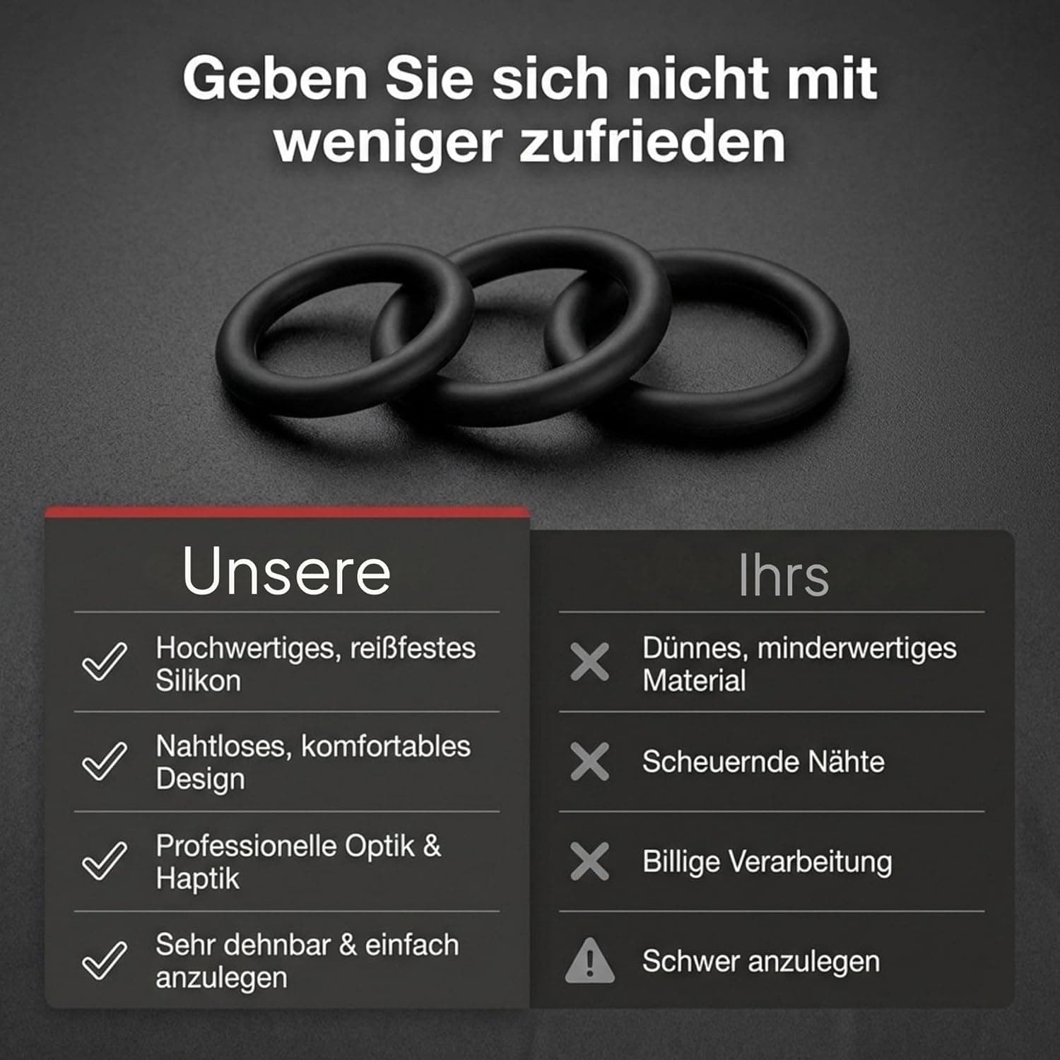 Sinful Penisring Set mit 3 Dehnbaren Penisringen aus Silikon - Erektionsförderndes, Langlebiges Cockringe Sexspielzeug für Männer - Penis Ring, Cock Ring Passend für Jede Größe Schwartz