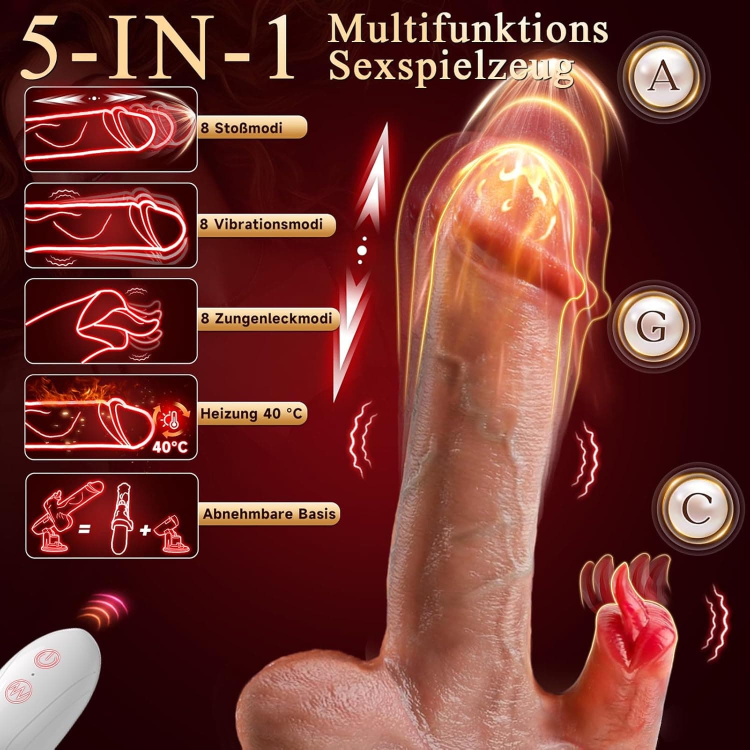 Tagnaff Dildo Vibrator, 8 Stoßfunktion Lecken Vibration für Frauen, Tragbar Sexmaschine Vibratoren, Heizung Sex Spielzeug für die Frau, Vibratorensets für Frauen Klitoris, Anal Dildos Sexspielzeug