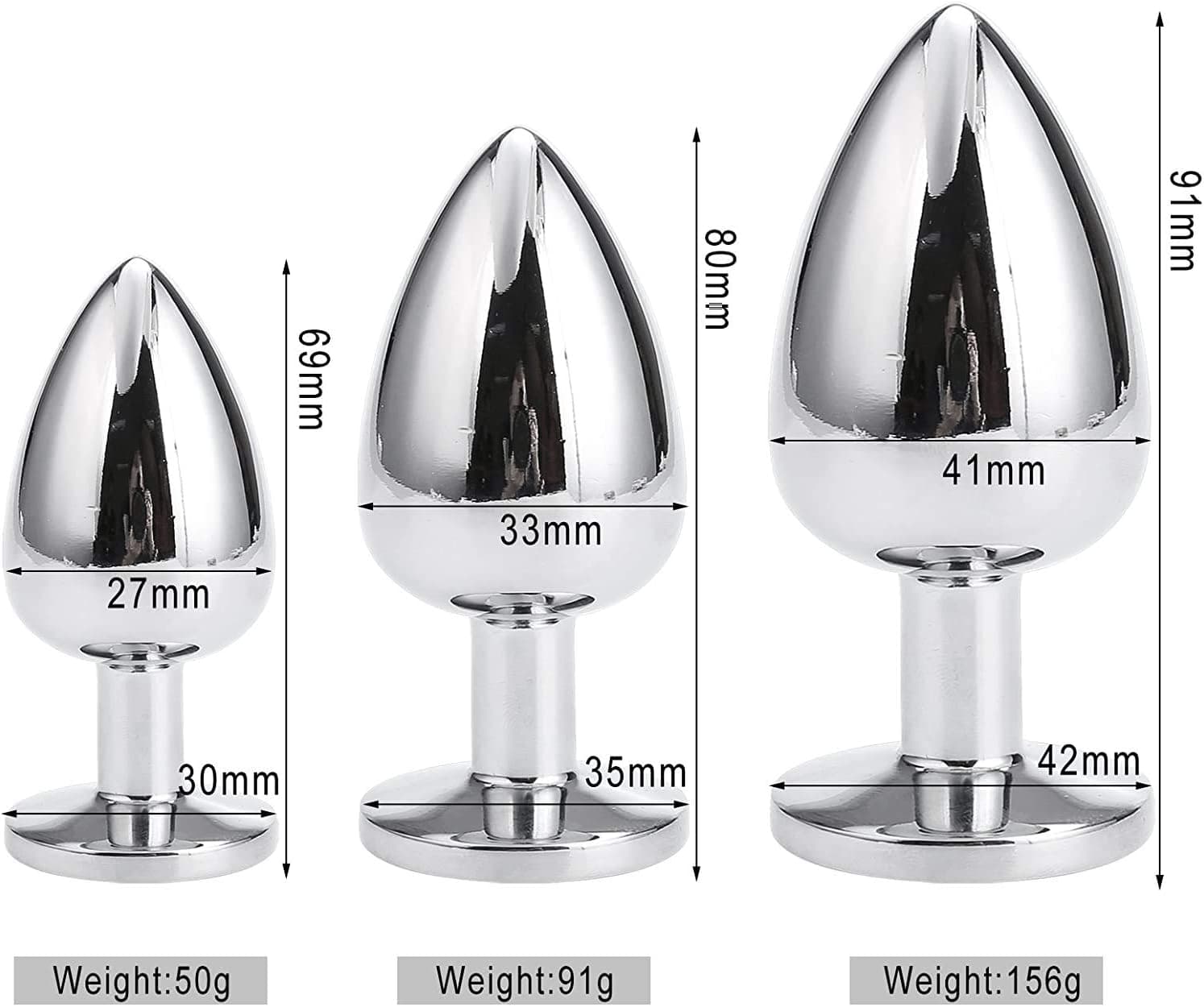 Klein Medium Groß Metall Analplug Set Buttplug Anal Butt Plug mit Kristall Diamant