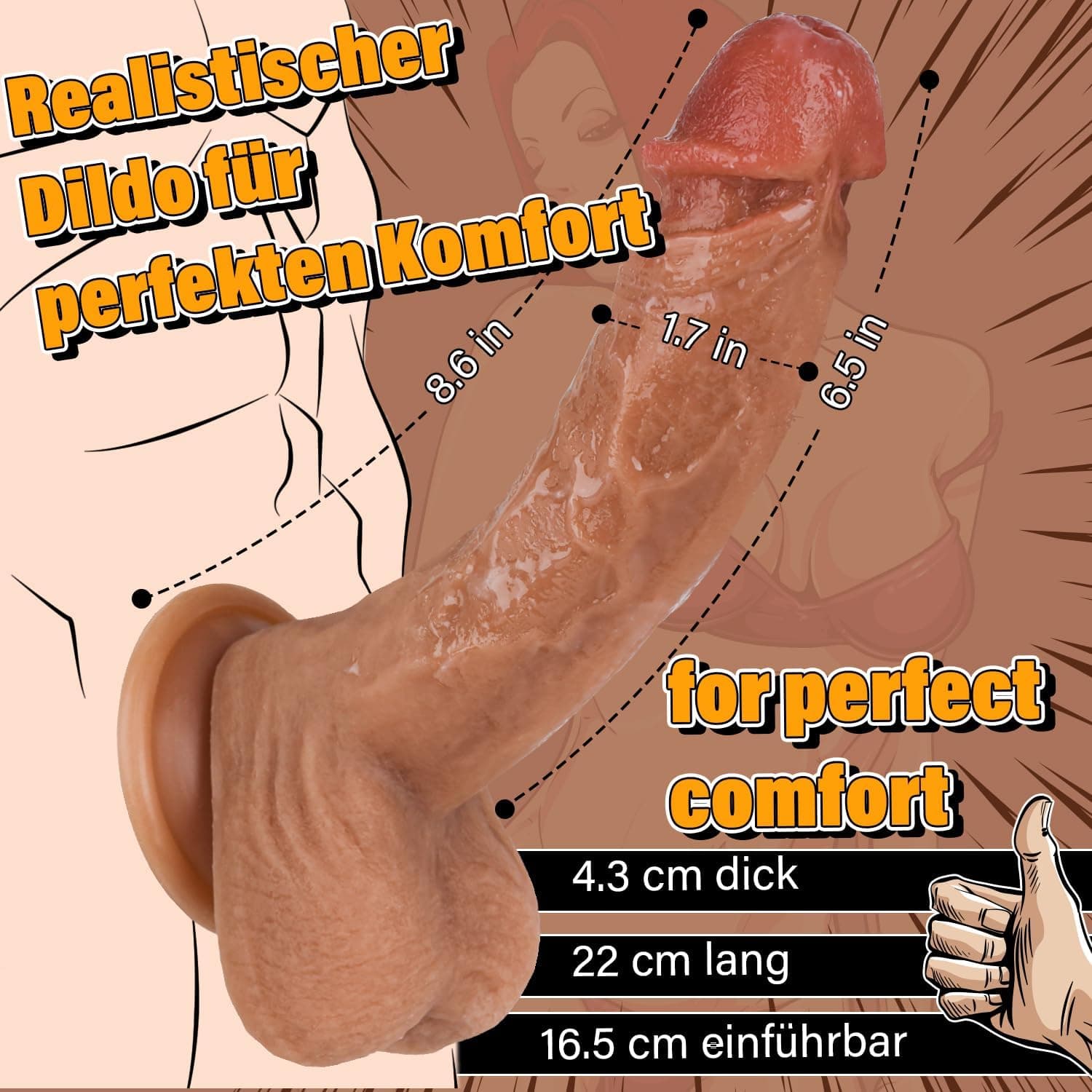 Realistischer Dildo - Realistischer Flüssiges Silikon Dildo, 22CM perfekte Größe, Weichen Zwei Layer mit Echten Venen und Prallen Hoden,Analdildo Sex Spielzeug für die Frau (Naturfarbe)