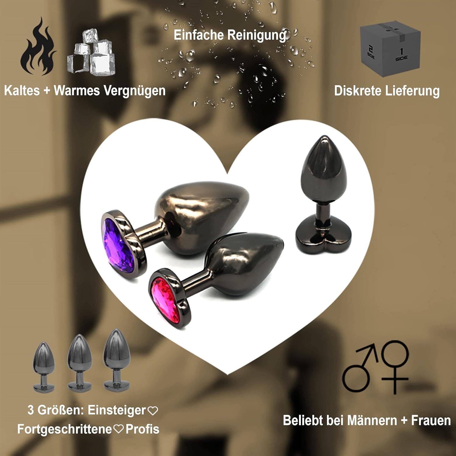 3x Metall Anal Plug | Butt Plug in Herzform | Spüre Puren Lust Genuss in 3 Größen | Analplug Set
