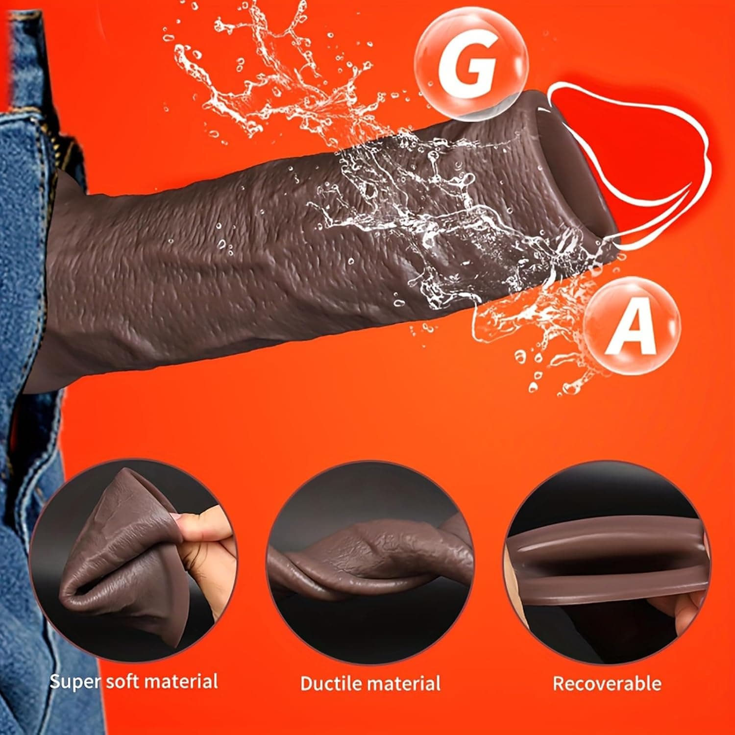 Realistische Penismanschetten aus Silikon, offene Penishülle mit natürlicher Struktur, weicher Penissleeve zur Penisverlängerung, flexible Penis Hülle für Paare(L)