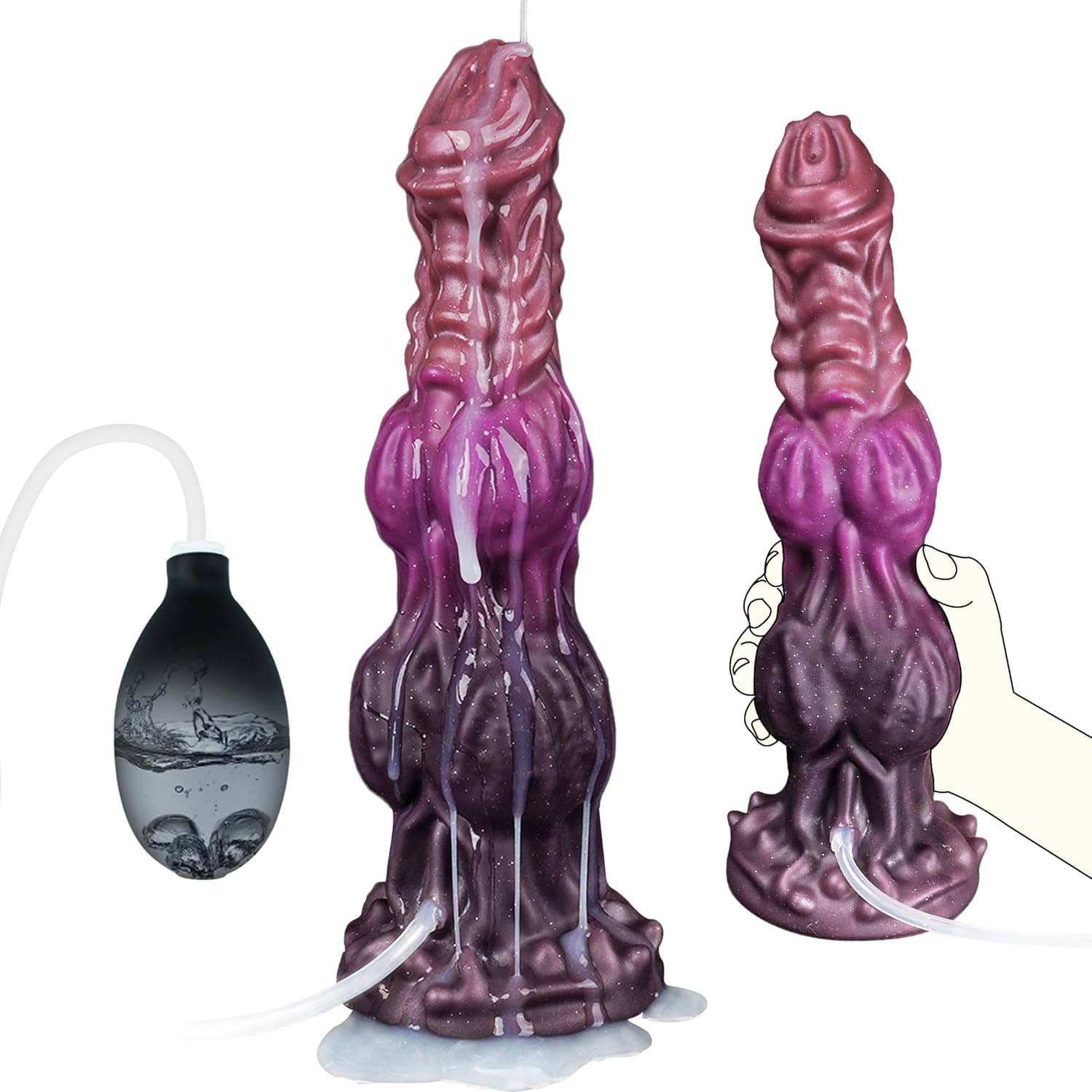 Spritz Dildo Fantasy Alien Dildo Knoten Cum Pferde Horse Dildo mit Spritzfunktion Saugnapf Spritzdildo Monster Tier Squirting Silikon Anal Dildo Groß mit Abspritzen Diloschwanz für Frauen Männer XXL