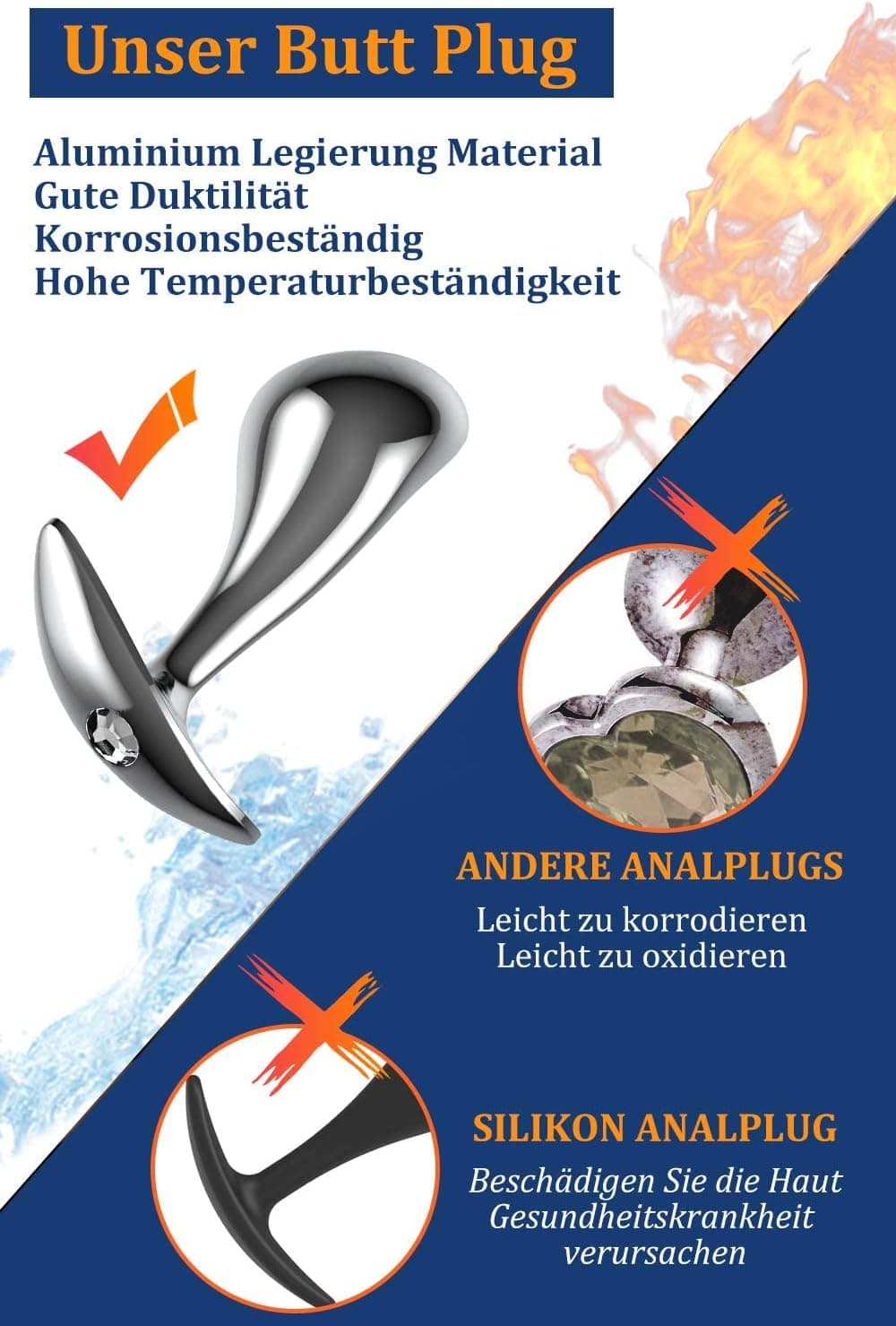 Yivans Analplug Set (Ø24mm, Ø29mm, Ø36mm), Metall Analplugs Fetisch Masturbation Sex Spielzeug Bondage Anfänger Anal Butt plug Mit transparent Kristall Diamant Sexspielzeug für Paare Frauen Männer