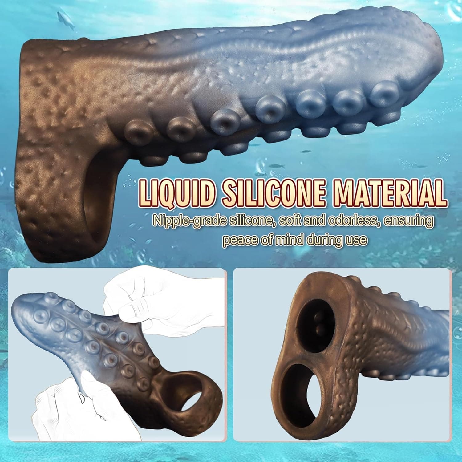 HXLXW Penismanschette Penisverlängerung Silikon Penishülle mit Hodenring Tentakelstruktur Cock Sleeve Penis Hülle für Männer zur Penisvergrößerung &amp; mehr Ausdauer im Bett(M)