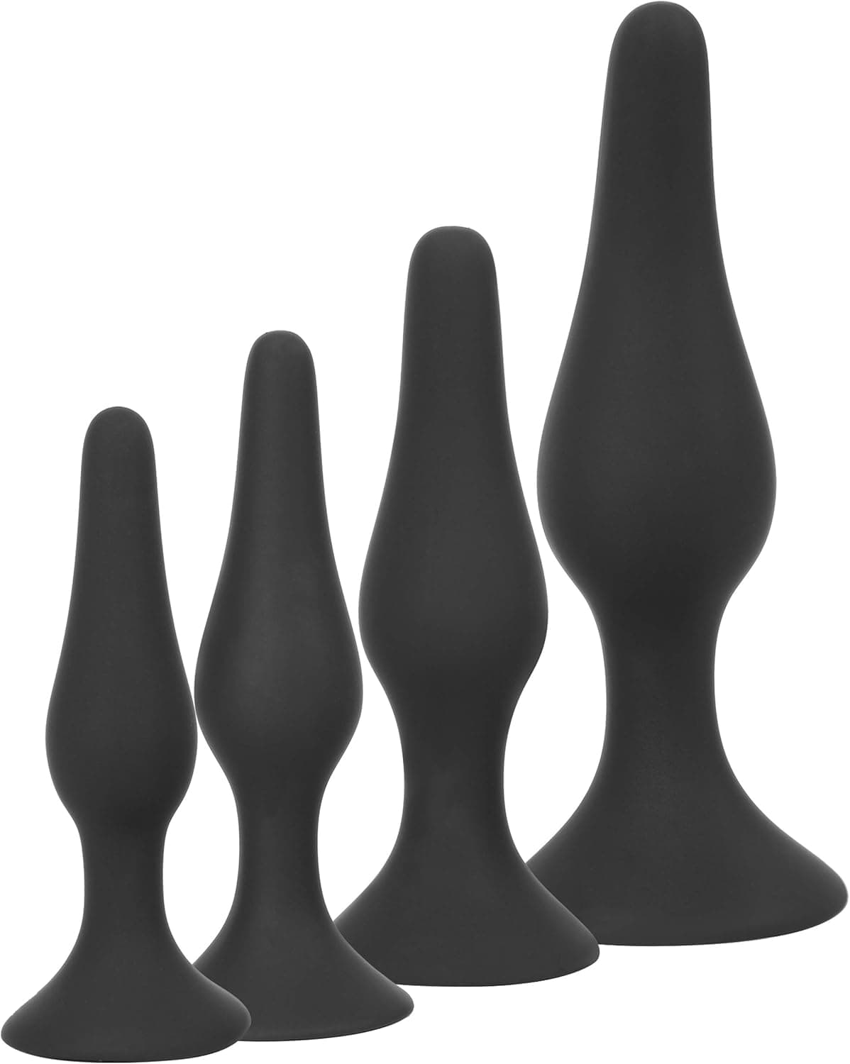 4x Anal-Plug mit starkem Saugnapf, Lust-Set für Sie und Ihn, flexibel glattes Sexspielzeug, Silikon Butt Plug: S + M + L + XL, Dildos Schwarz