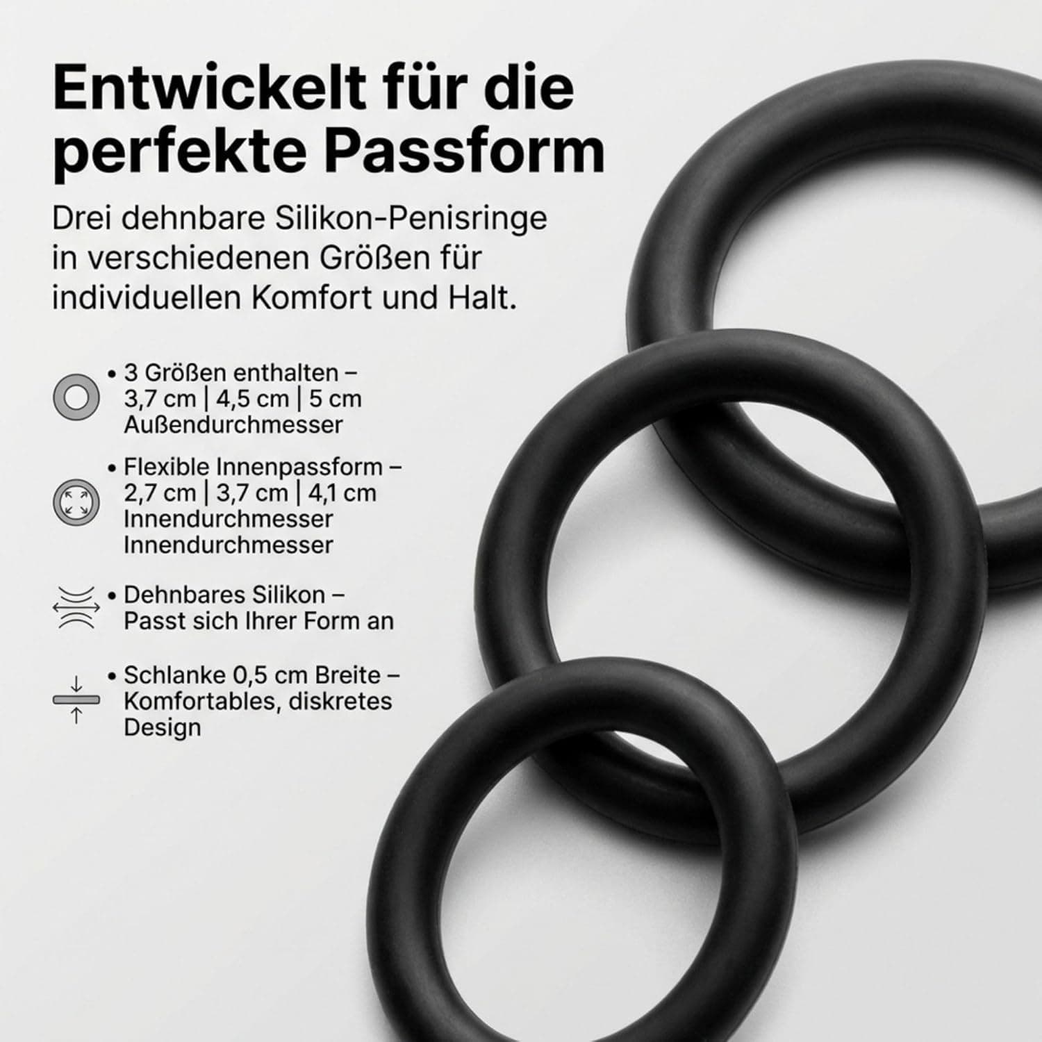 Sinful Penisring Set mit 3 Dehnbaren Penisringen aus Silikon - Erektionsförderndes, Langlebiges Cockringe Sexspielzeug für Männer - Penis Ring, Cock Ring Passend für Jede Größe Schwartz