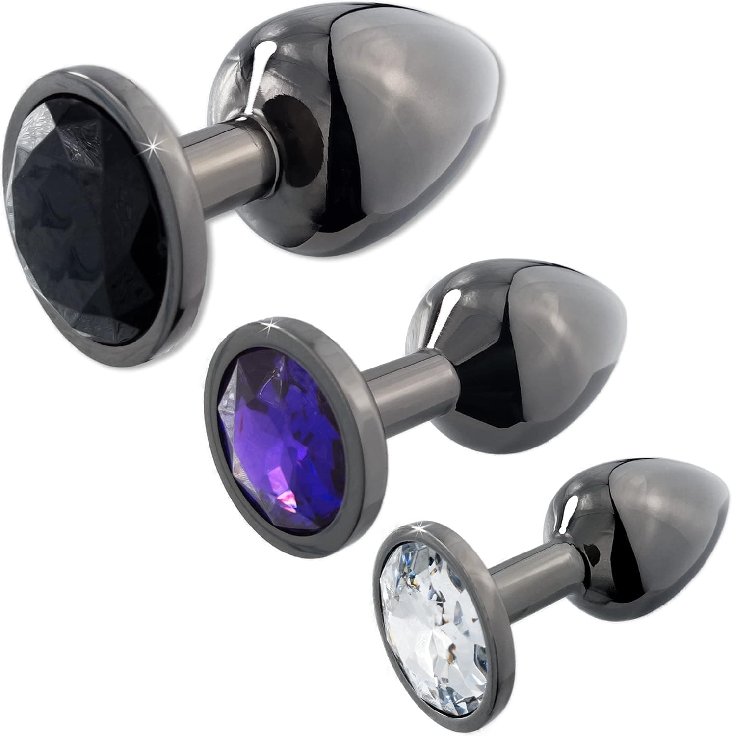 3-teiliges Anal Plug Set – Metall Butt Plug mit Kristall für Anfänger &amp; Fortgeschrittene | Hochwertiges Erotik-Spielzeug für Männer &amp; Frauen – Gunmetal, diskret &amp; hautfreundlich