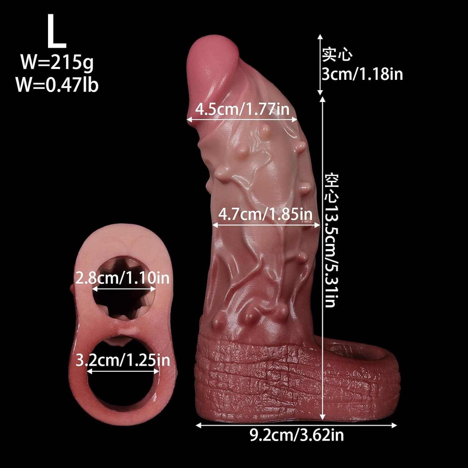 13,5cm Flüssigsilikon Animal Dildo Penishülle mit Hodenring Realistischer Penis Cock Sleeve für Penisverlängerung Verzögerung Ejakulation Penis Extender Sexspielzeug für Männer Paare (L)