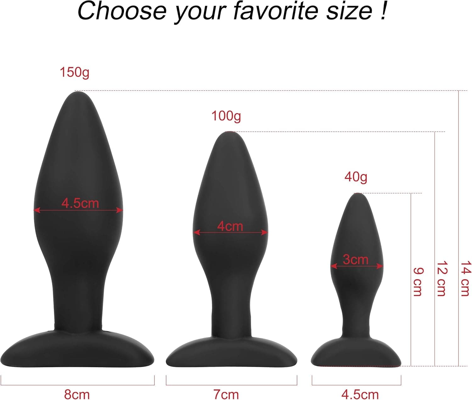 Silikon Anal-Plugs mit Standfuß, 3er Set: Ø 30, Ø 40, Ø 45 mm für atemberaubende Höhenflüge, Butt Plug in Schwarz