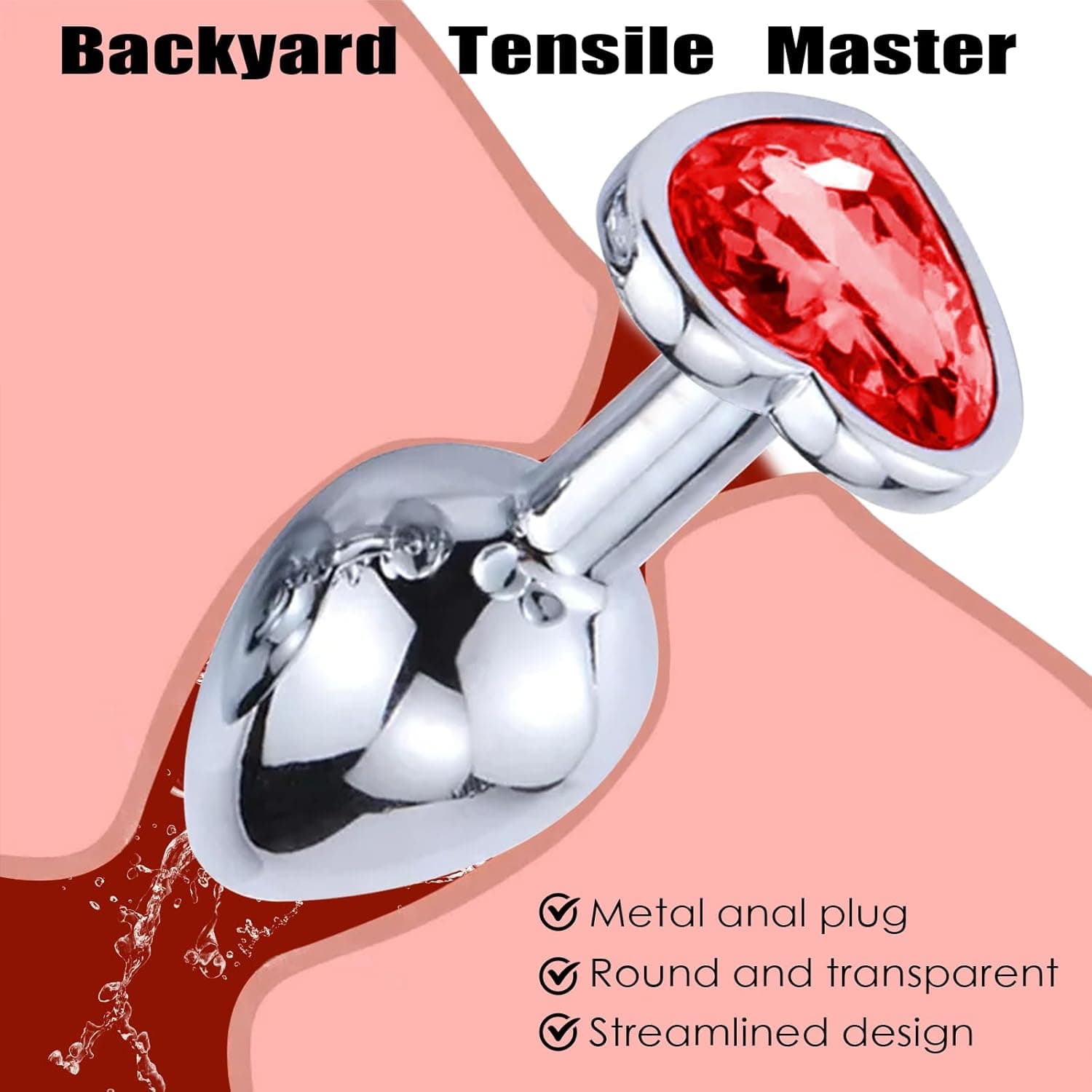 3 Stücke Klein Medium Groß Metall Analplug Set mit Herzform Kristall Diamant Anal Sexspielzeug,Buttplug Anal Butt Plug,für Frauen Männer Paare Anfanger für Frauen Männer Plug Metall Set (rot)