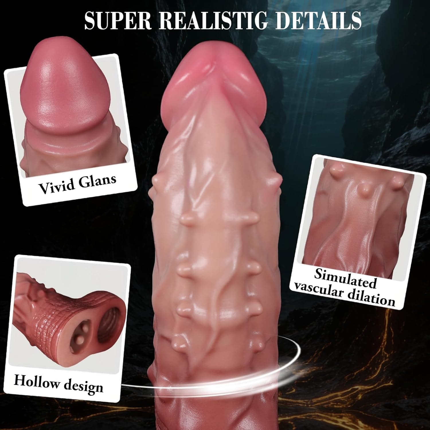 13,5cm Flüssigsilikon Animal Dildo Penishülle mit Hodenring Realistischer Penis Cock Sleeve für Penisverlängerung Verzögerung Ejakulation Penis Extender Sexspielzeug für Männer Paare (L)