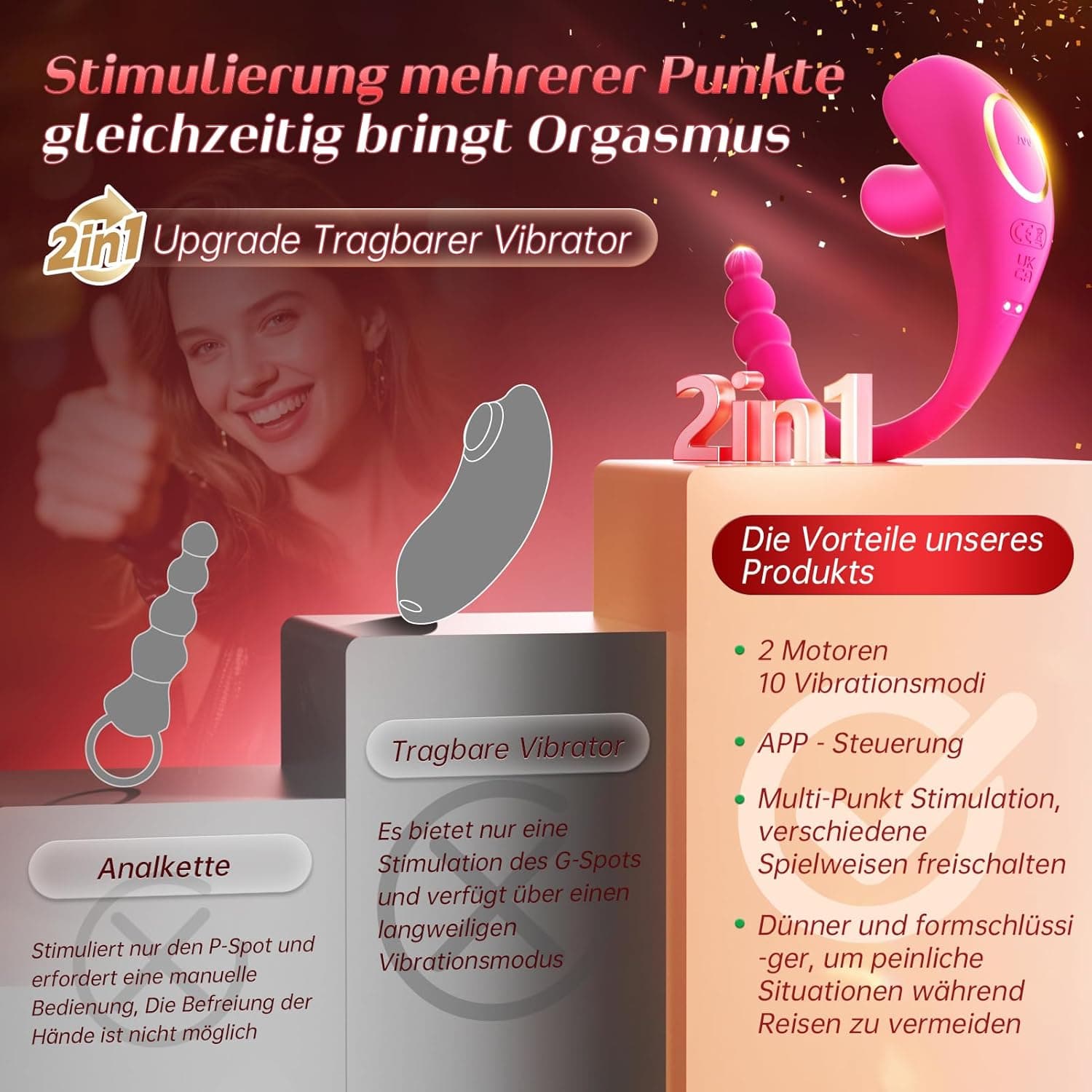 Vibration für Frauen Sex Spielzeug für die Frau Paare mit APP, 2in1 Vibrator G-Punkt Anal Klitoris Vibratorensets 10Modi, Leise Tragbarer Vibratoren Bdsms Sexspielzeug Extrem Sex Toyset für Woman Rosa