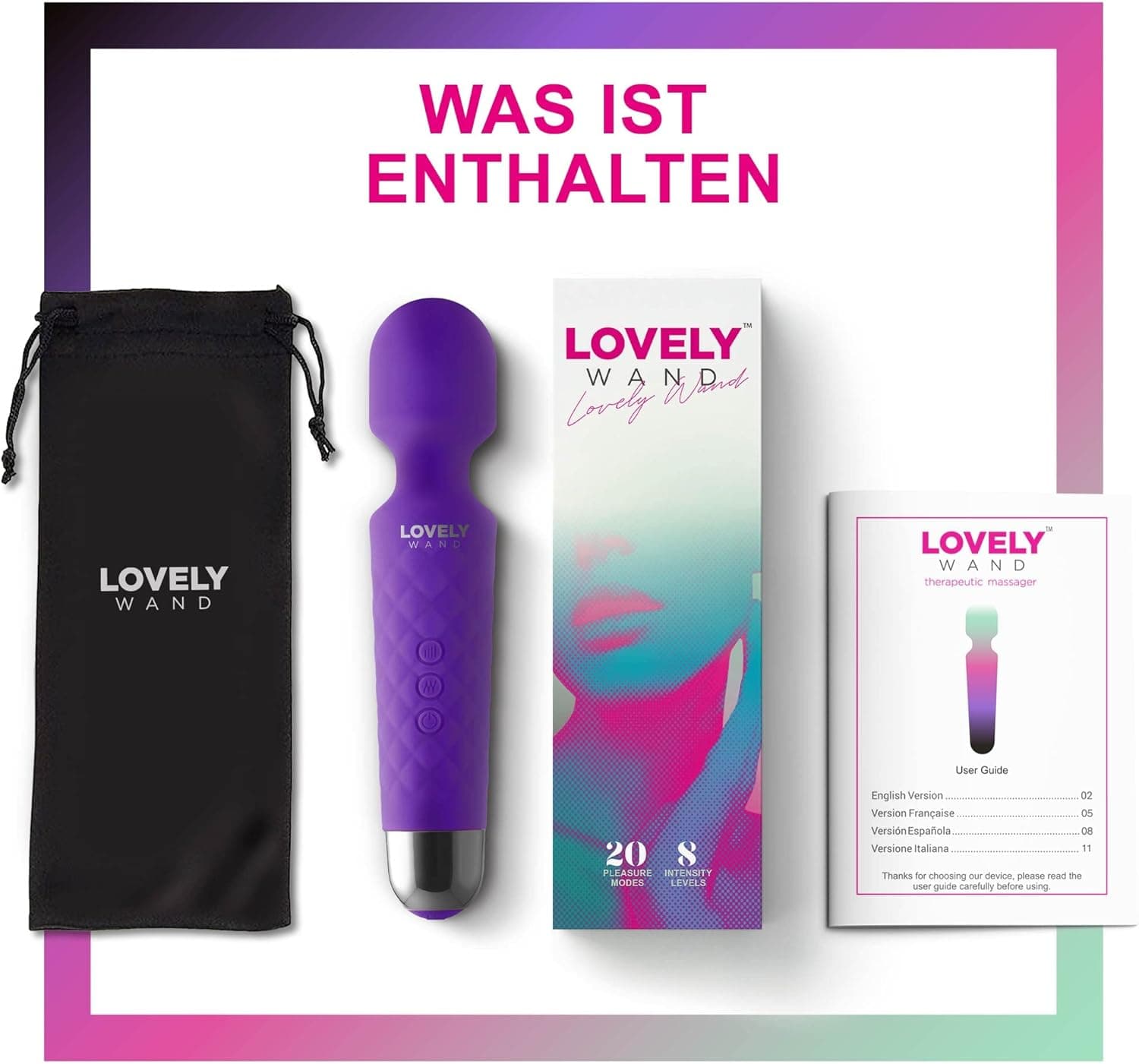 Vibrator für Frauen - Leises und Starkes Massagegerät + Akku - Sexspielzeug mit 20 Vibrationsmuster und 8 Geschwindigkeitsstufen - Kabelloser Dildo für Klitoris, G Spot - Lovely Wand (Lila)
