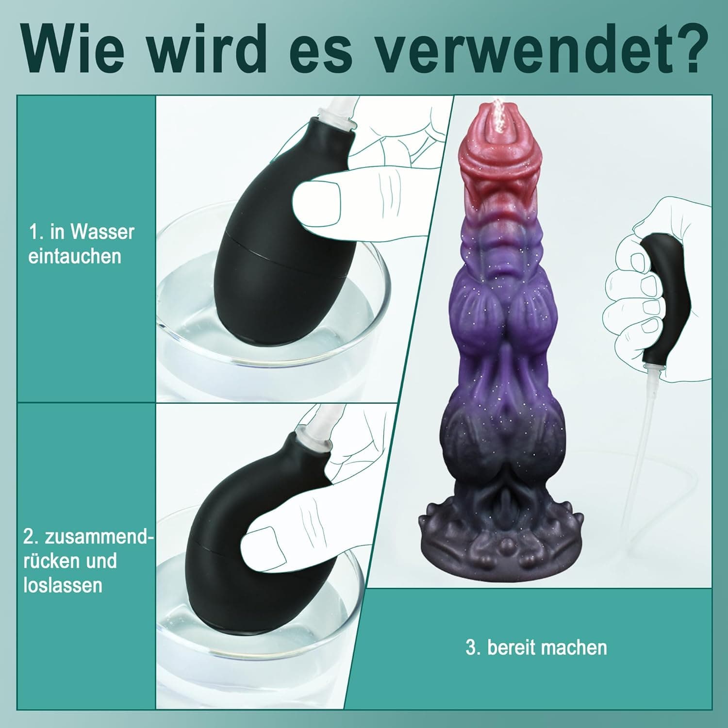 Spritz Dildo Fantasy Alien Dildo Knoten Cum Pferde Horse Dildo mit Spritzfunktion Saugnapf Spritzdildo Monster Tier Squirting Silikon Anal Dildo Groß mit Abspritzen Diloschwanz für Frauen Männer XXL