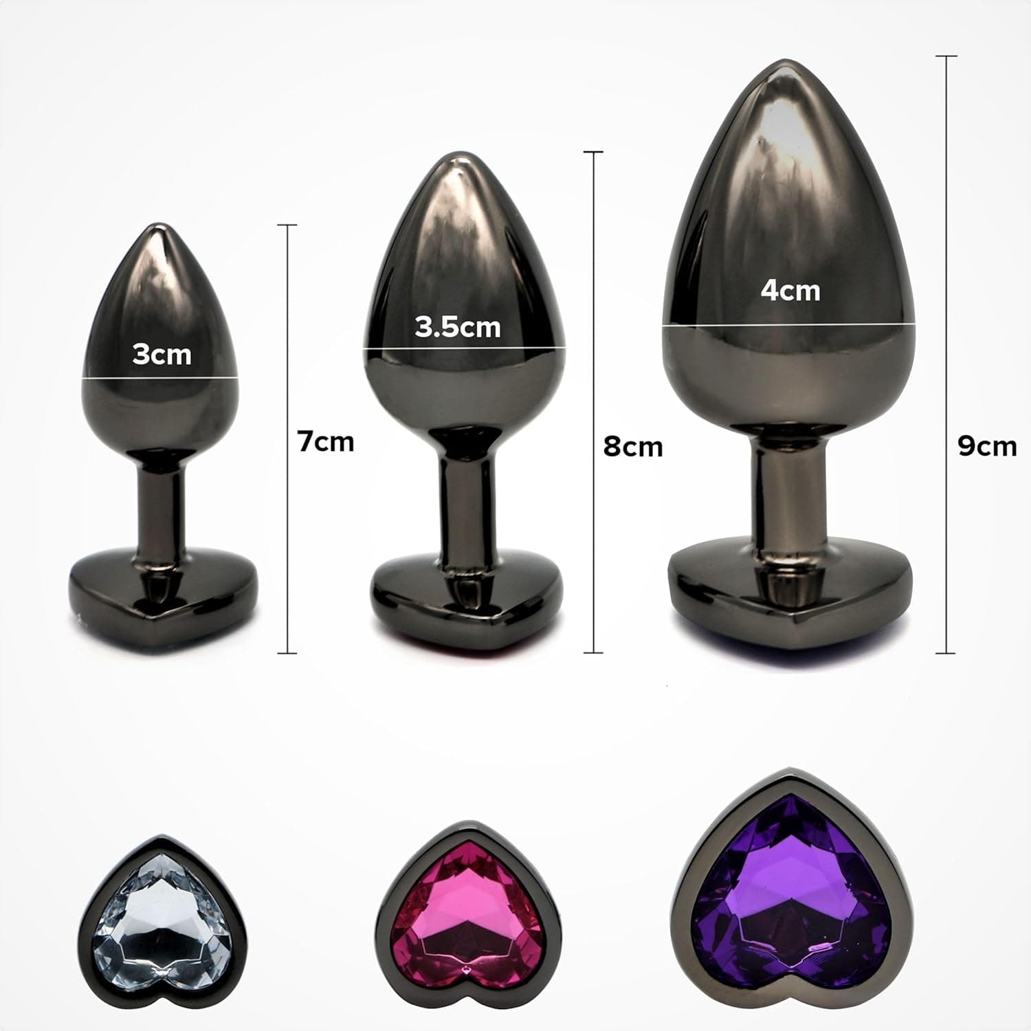 3x Metall Anal Plug | Butt Plug in Herzform | Spüre Puren Lust Genuss in 3 Größen | Analplug Set