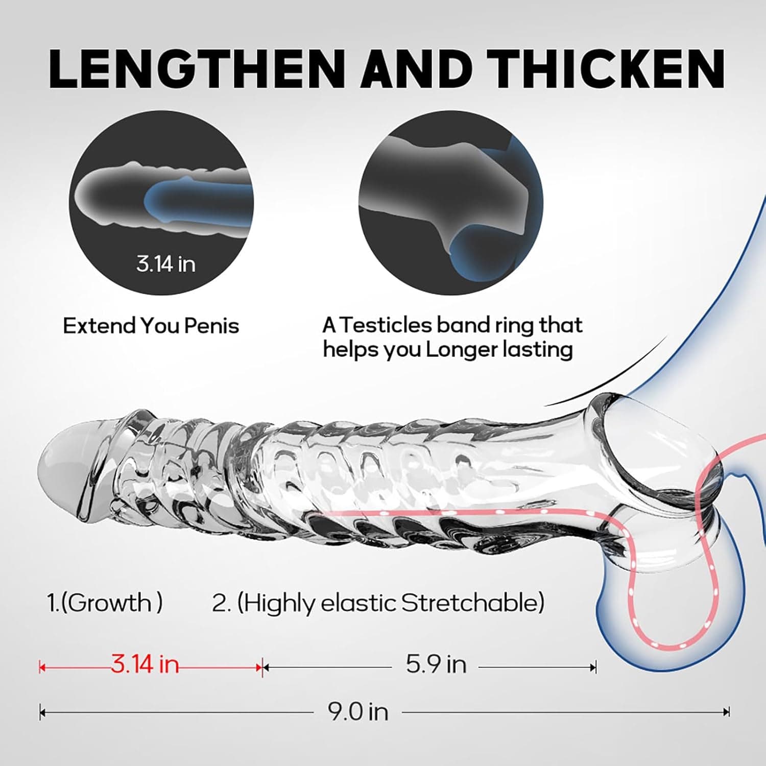 Penishülle Penis Ring Penismanschette Für Penisverlängerung Cock Sleeve Stimulation G-Punkt Extrem Sexspielzeug Für Männer (Black)