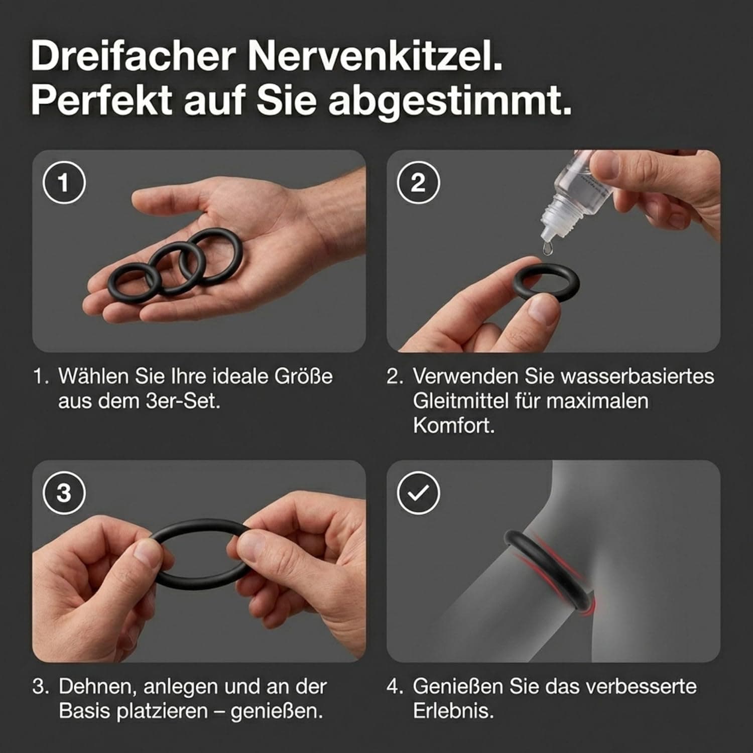 Sinful Penisring Set mit 3 Dehnbaren Penisringen aus Silikon - Erektionsförderndes, Langlebiges Cockringe Sexspielzeug für Männer - Penis Ring, Cock Ring Passend für Jede Größe Schwartz
