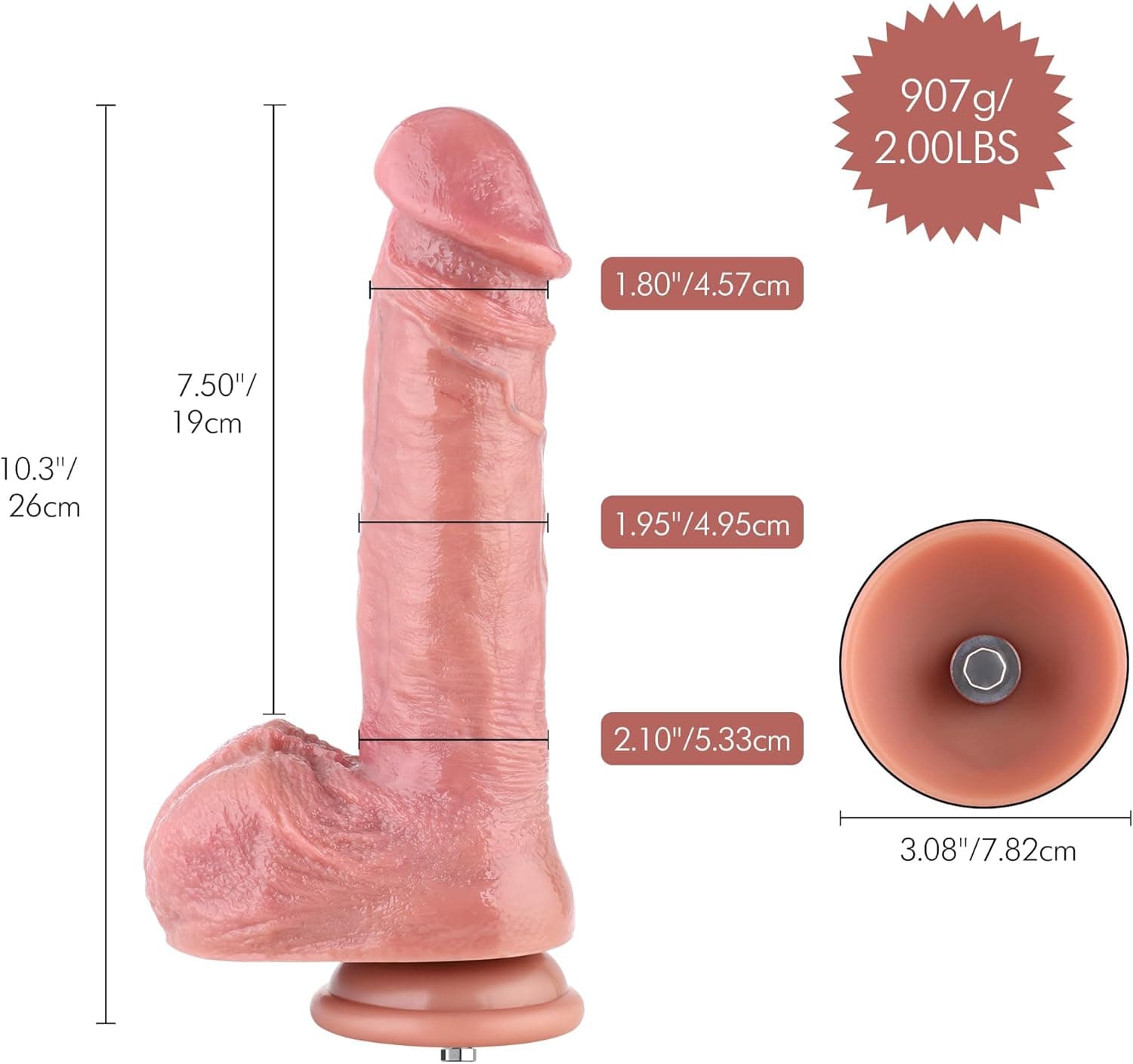Hismith 10.3 Inch Dual-Density Ultra Realistic Silicone Dildo, 7.5 Inch Insertable Length with KlicLok System - L Size Yalman High-end Series