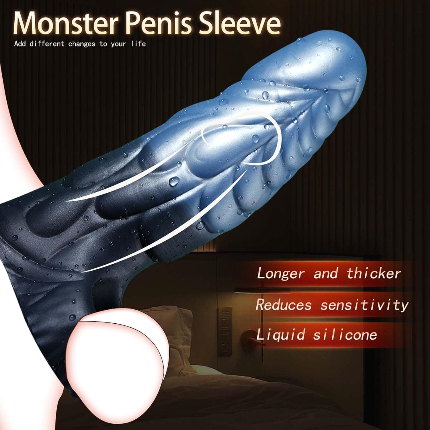 Silikon Penis Sleeve Mit Monster Dildo Design Und Hodenring, Wiederverwendbare Penishülle Zur Penisverlängerung Und Erektionssteigerung, Penisvergrößerung Extender Für Männer Sexspielzeug（L）