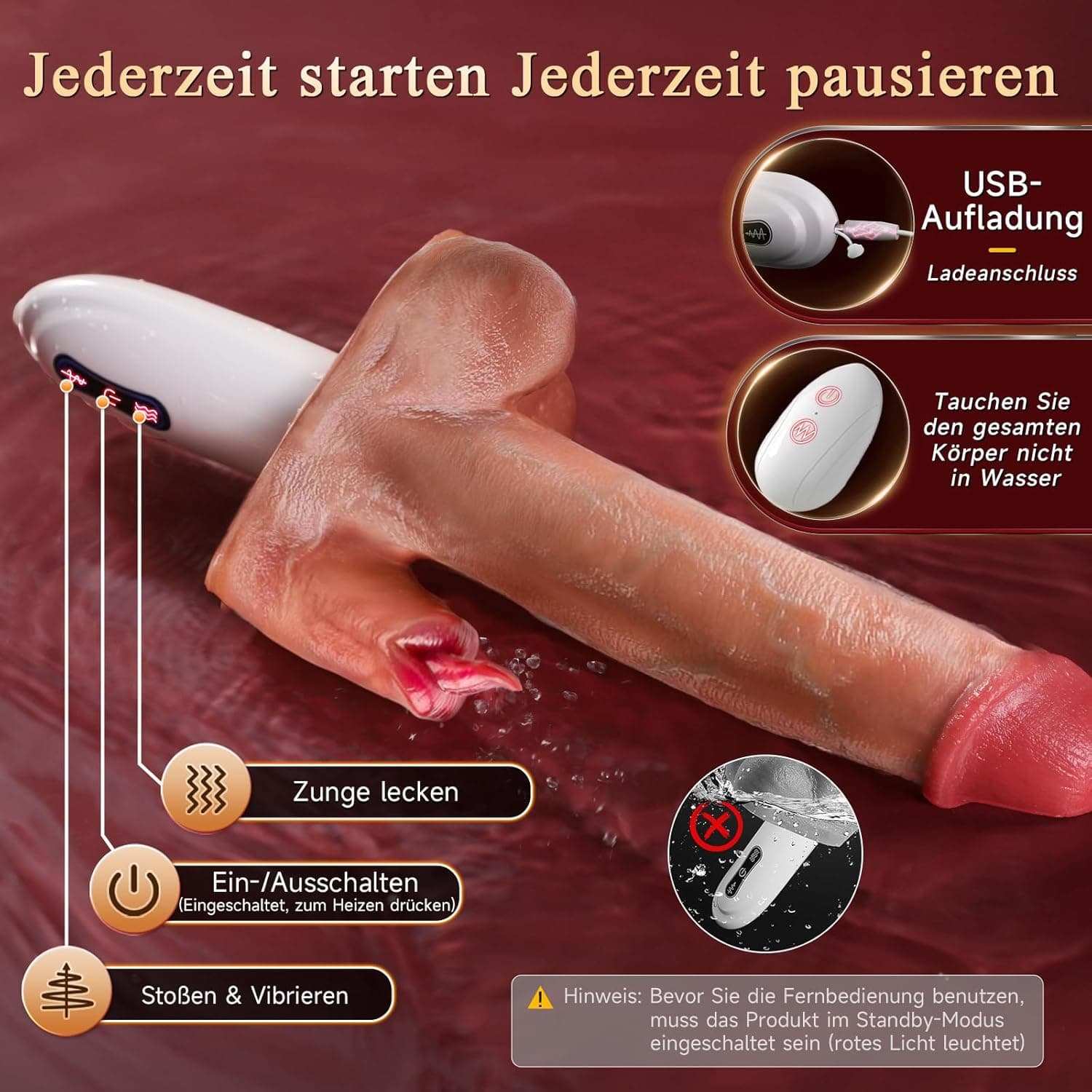 Tagnaff Dildo Vibrator, 8 Stoßfunktion Lecken Vibration für Frauen, Tragbar Sexmaschine Vibratoren, Heizung Sex Spielzeug für die Frau, Vibratorensets für Frauen Klitoris, Anal Dildos Sexspielzeug