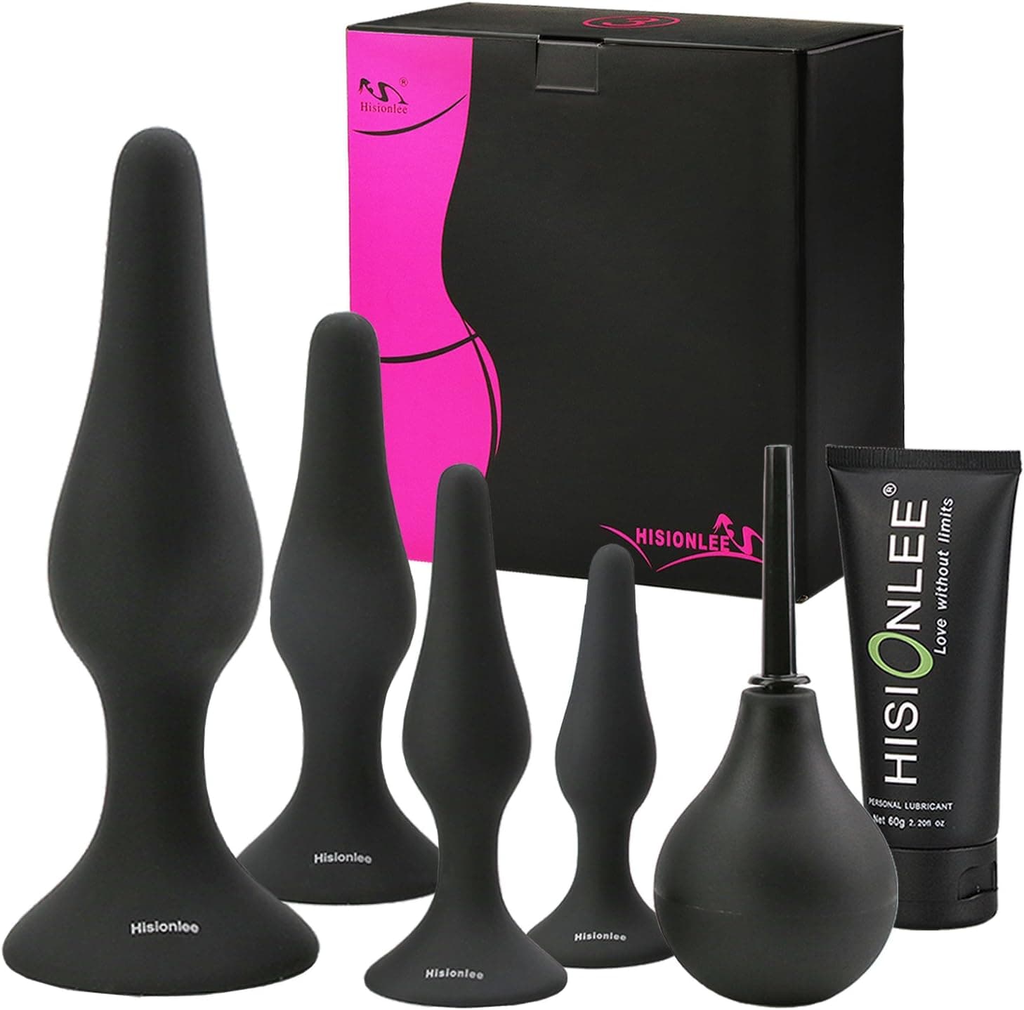 Hisionlee Sexy Toys 5PCS Anal Plug Set Medizinisches Silikon Sinnlichkeit Analspielzeug (schwarz)
