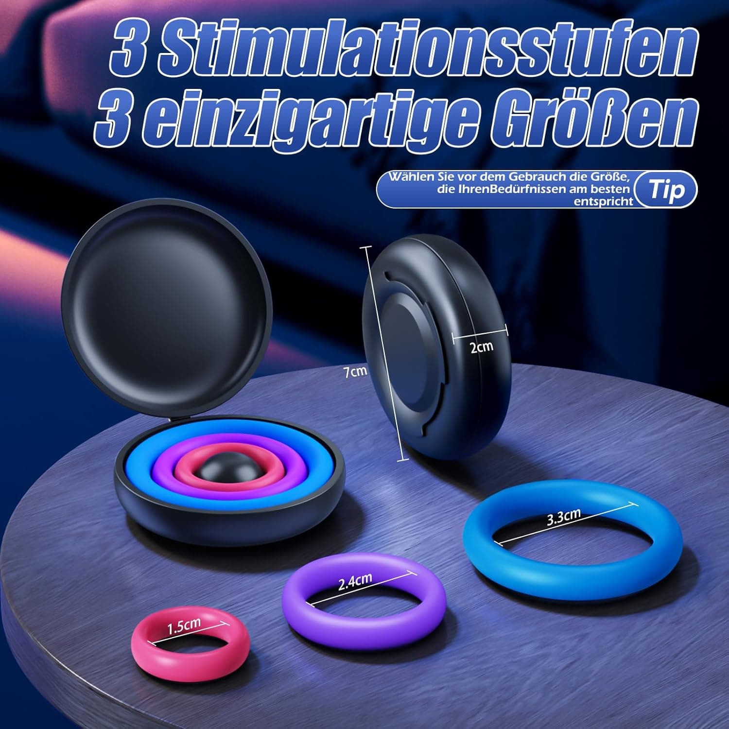 Premium Penisring Set 3er Pack (3 Farben, 3 Größen) – Dehnbare Cockringe &amp; Hodenringe aus Flüssigsilikon für härtere &amp; längere Erektion, inkl. Aufbewahrungsbox – Sexspielzeug für Paare/Männer
