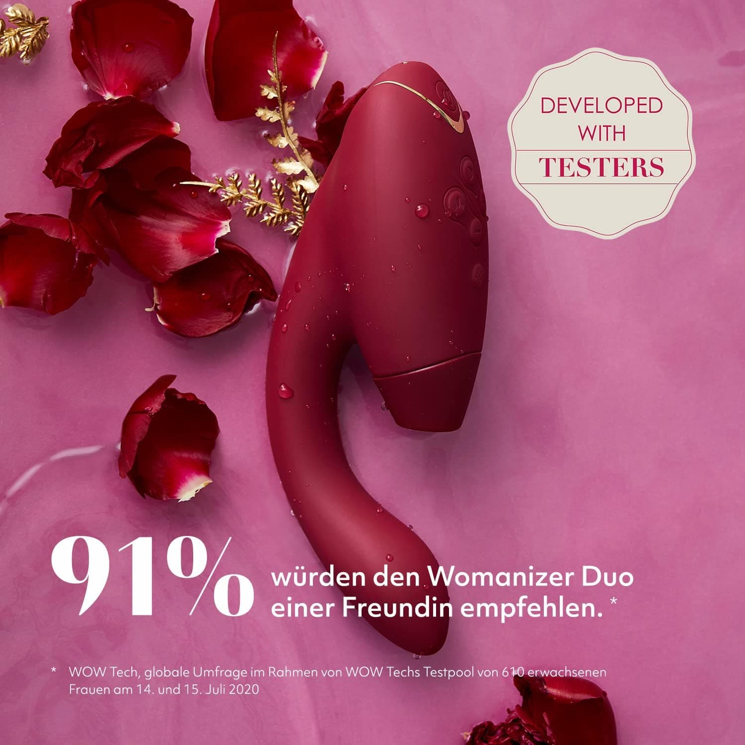 Womanizer DUO 1 Rabbit-Vibrator &amp; G-Punkt Stimulator mit Klitoris-Sauger, doppelte Stimulation mit je 12 Intensitätsstufen, Bordeaux Gold