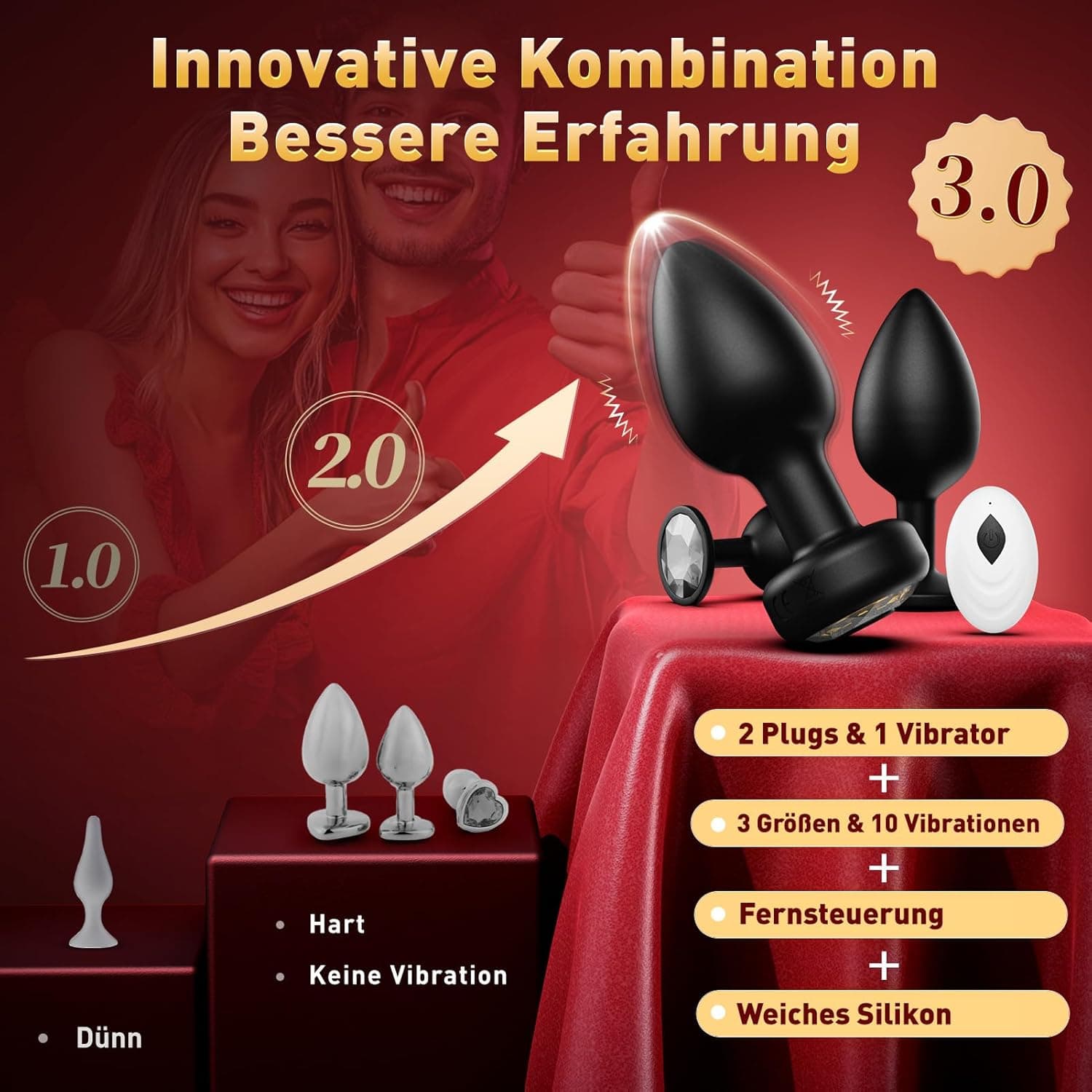 Tagnaff Analplugs 3-Set, Analplug# für Frauen Männer mit Vibration AI-Steuerung, Silikon Anal Plugs Butt Plug für den Mann Analvibratoren für Frau Buttplug Anfänger Anal Toys Sexspielzeug Butplug
