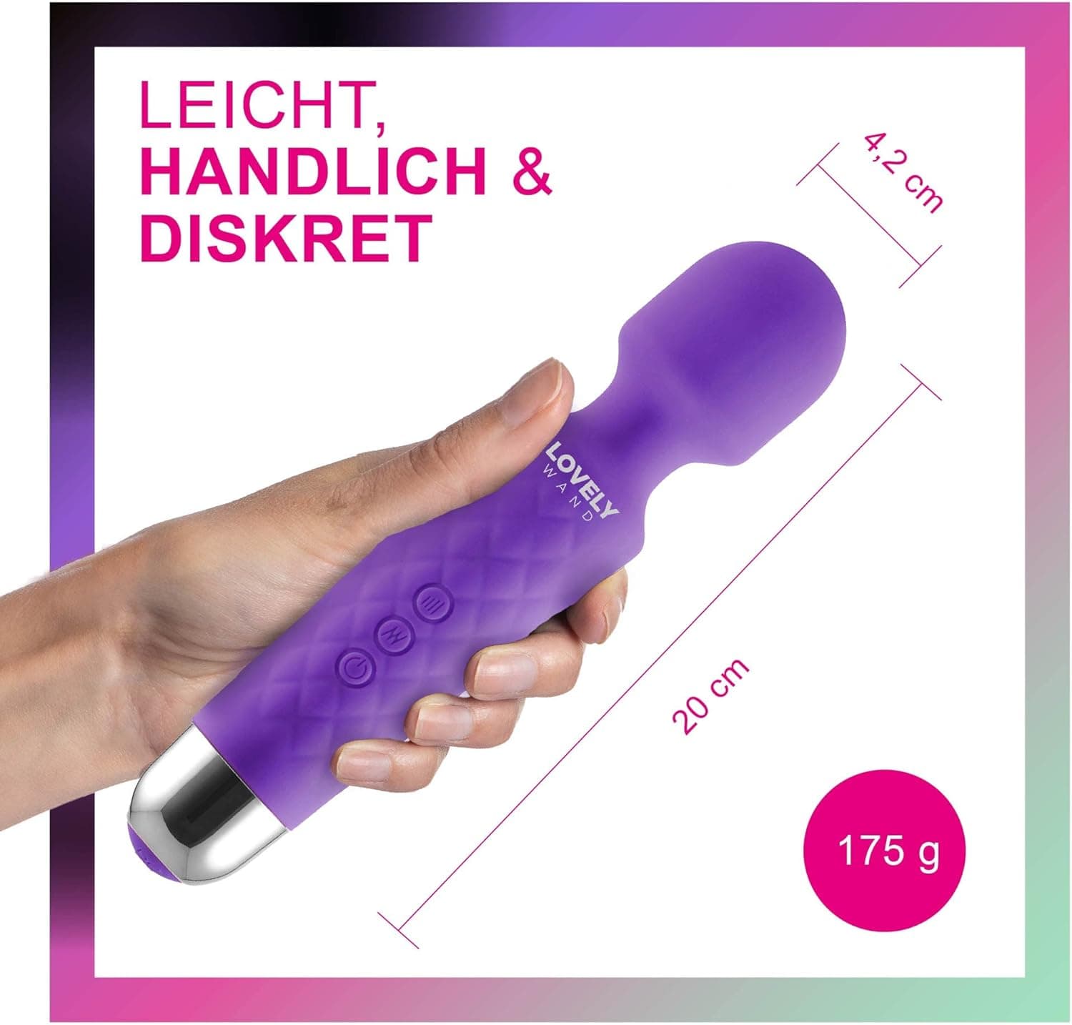 Vibrator für Frauen - Leises und Starkes Massagegerät + Akku - Sexspielzeug mit 20 Vibrationsmuster und 8 Geschwindigkeitsstufen - Kabelloser Dildo für Klitoris, G Spot - Lovely Wand (Lila)