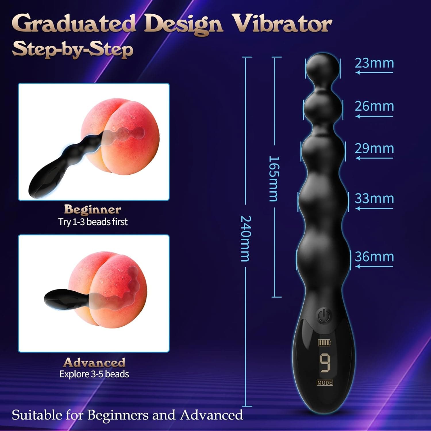 Analkugeln Vibrierender Buttplug - Sexspielzeug für Männer Prostata-Massagegerät Analspielzeug, Spielzeug für Erwachsene Analplugs Vibratoren Graduiertes &amp; Display-Design mit 9 Vibrationsmodi