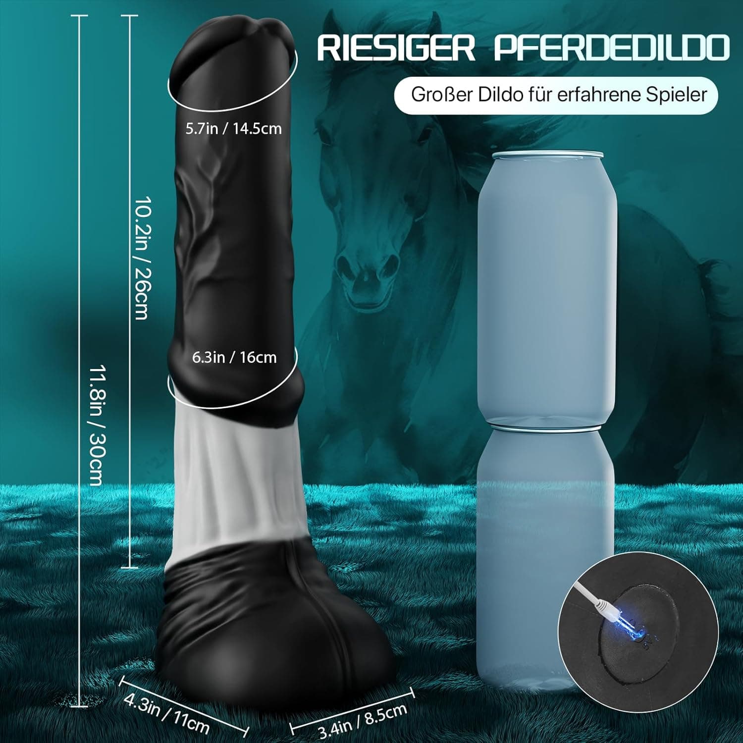 Fantasy Pferd Anal Dildo 5 cm Durchmesser Analvibratoren für Mann Frau, Vibrator Sex Spielzeug für die Frau Männer, 30CM Knoten Analplug Dilatatoren XXL Analvibratoren mit 7 kraftvolle Stoßfunktion