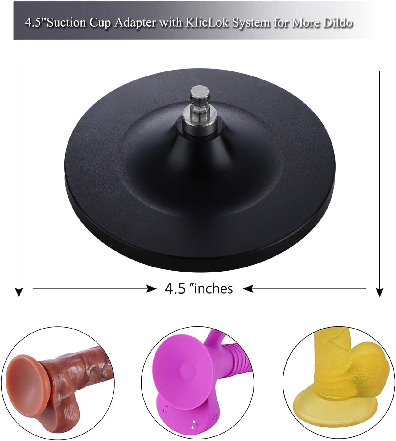 Hismith 4.5 Inch Suction Cup Adapter with KlicLok System, Universal Dildo Holder (Black)