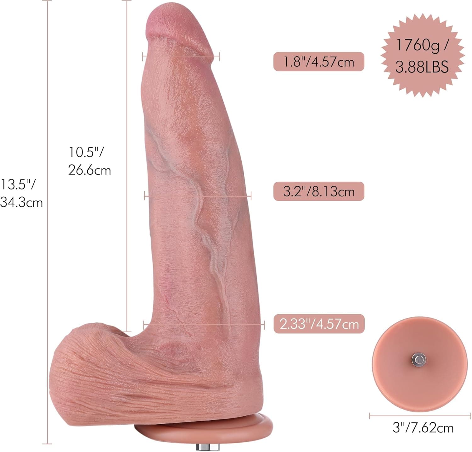 Hismith 13.5 Inch Gigantic Dual-Density Silicone Dildo, 10.5 Inch Insertable Length with KlicLok System - XXL Size Predi Titan Girth Series