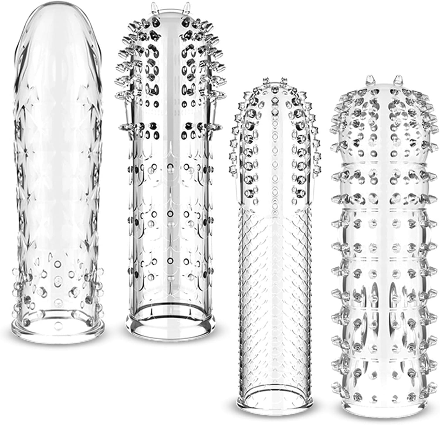 BDSMJOY Transparente Penishülle 4PCS, Penis Sleeve mit dichte Beule Sex Toyset Penishülle Penisverlängerung Penismanschetten, erotisches Sexspielzeug für Männer
