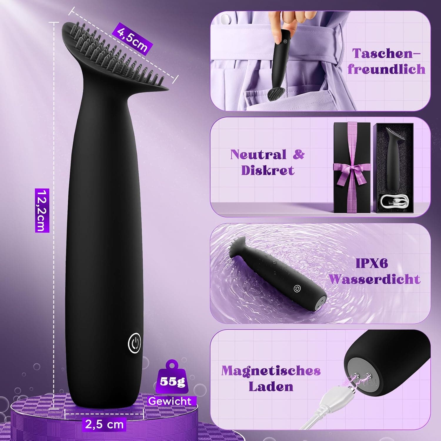 Vibratorensets für Frauen Mini Dildo Vibrator Kleiner Klitoris Stimulator mit Silikonbürste 10 Modi Vibration für Frauen Leise Diloschwanz Sex Spielzeug für die Frau Vibrations Massage Stab Sex Toys