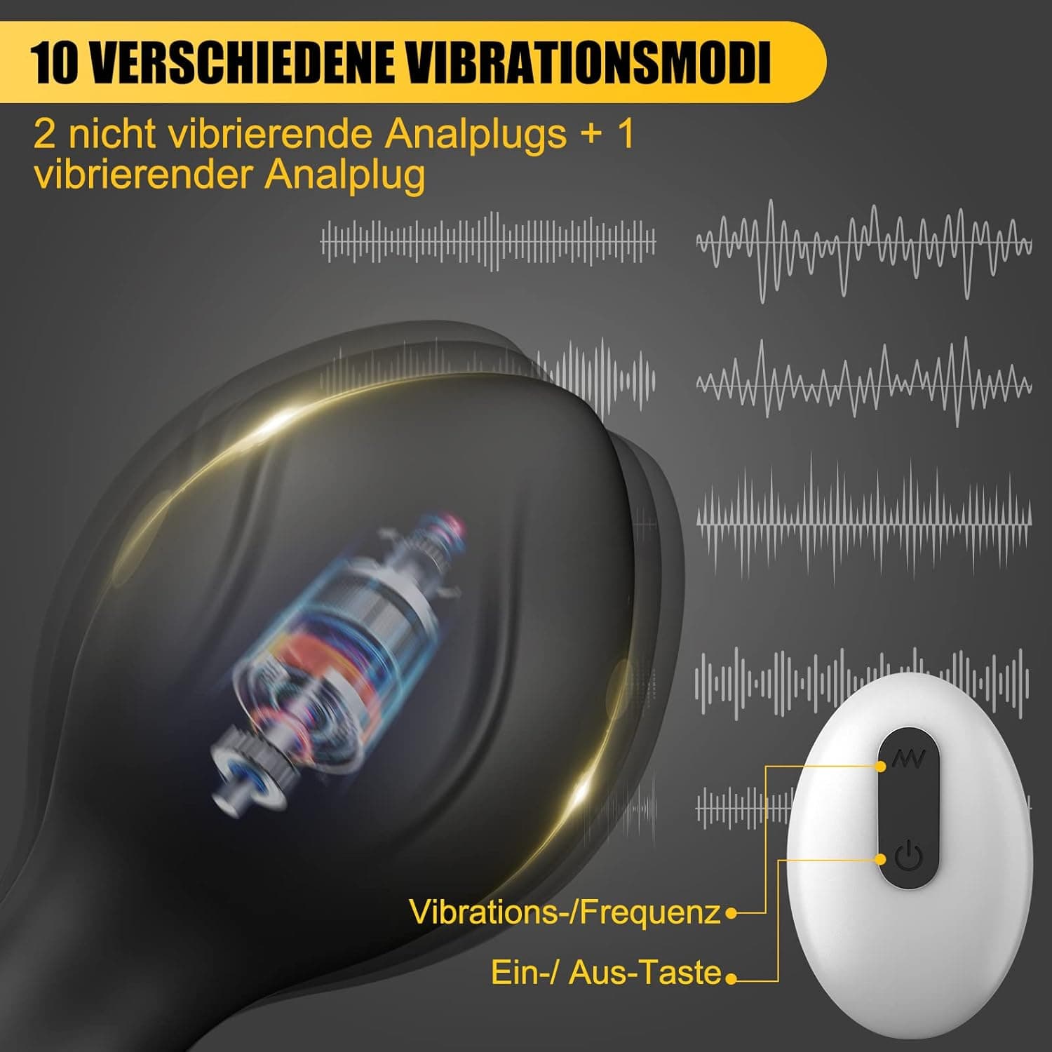 Klein Medium Groß Silikon Analplug Set, Meeteel Analvibrator mit 10 vibrationsmodi und Fernbedienung Anal Plug Paarvibrator Erotik Sexspielzeug für Männer Frauen Schwarz