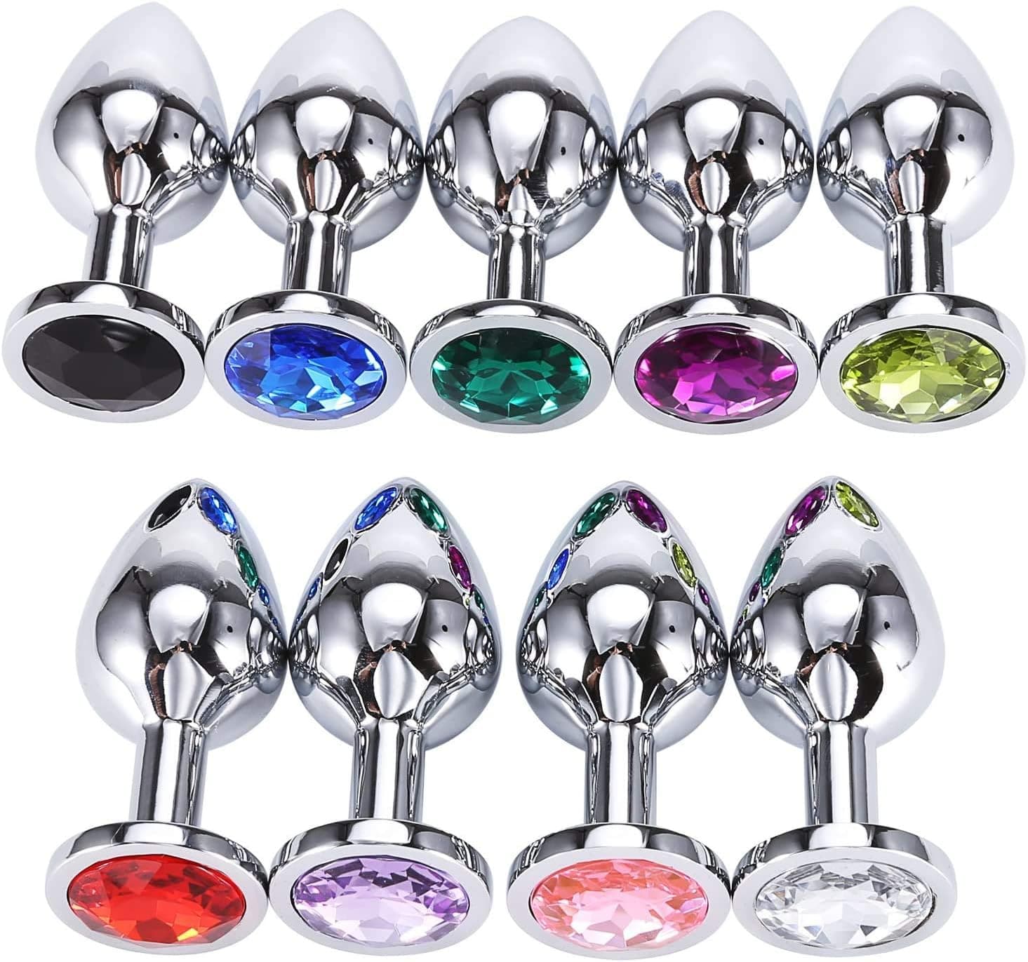 Klein Medium Groß Metall Analplug Set Buttplug Anal Butt Plug mit Kristall Diamant